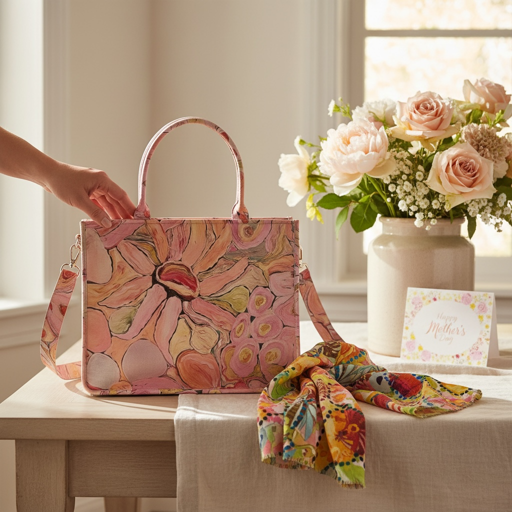 Soft pink floral wearable art handbag inspired by original abstract paintings by Kerry Munns Artlife