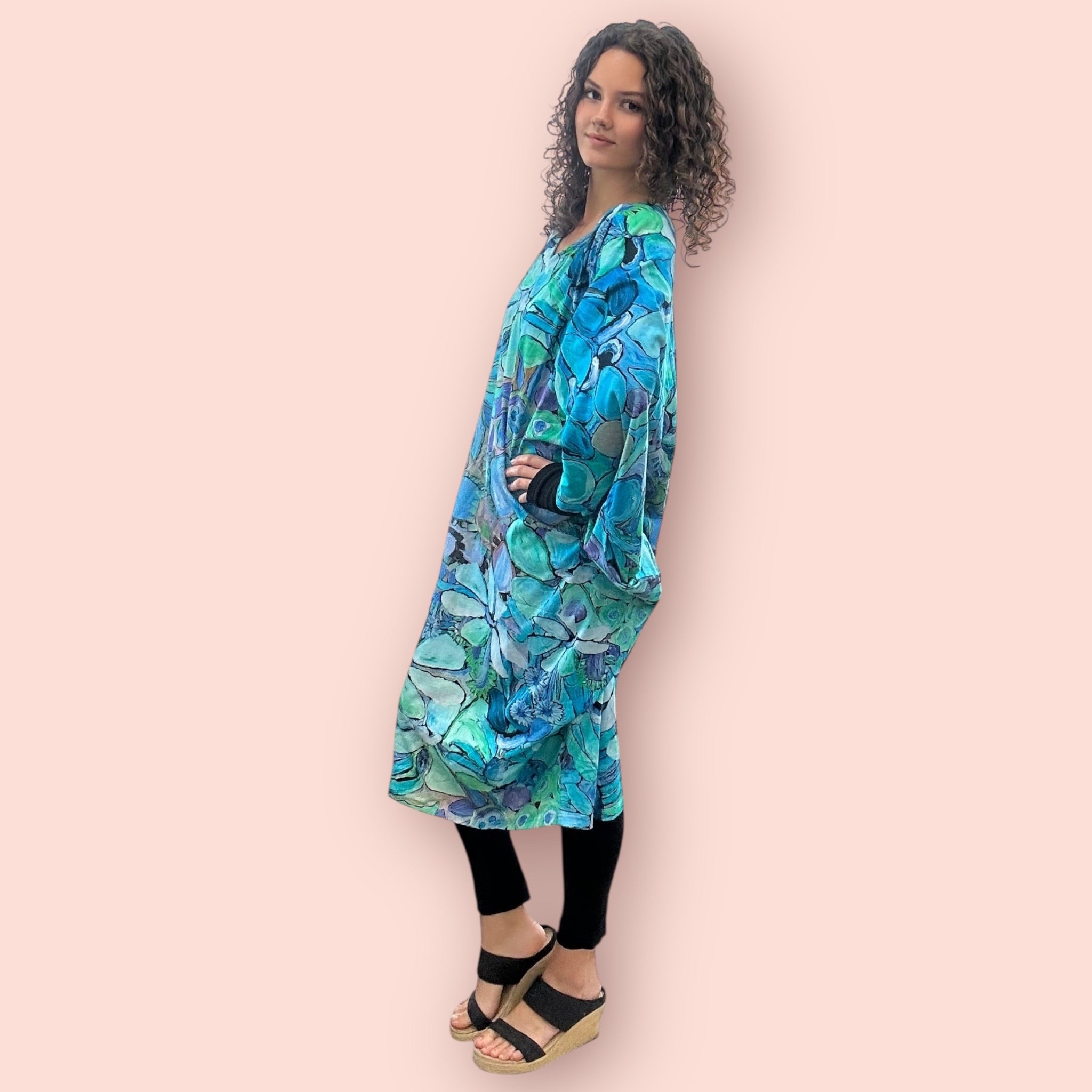 Artistic plus size stretch dress with abstract motifs by Kerry Munns