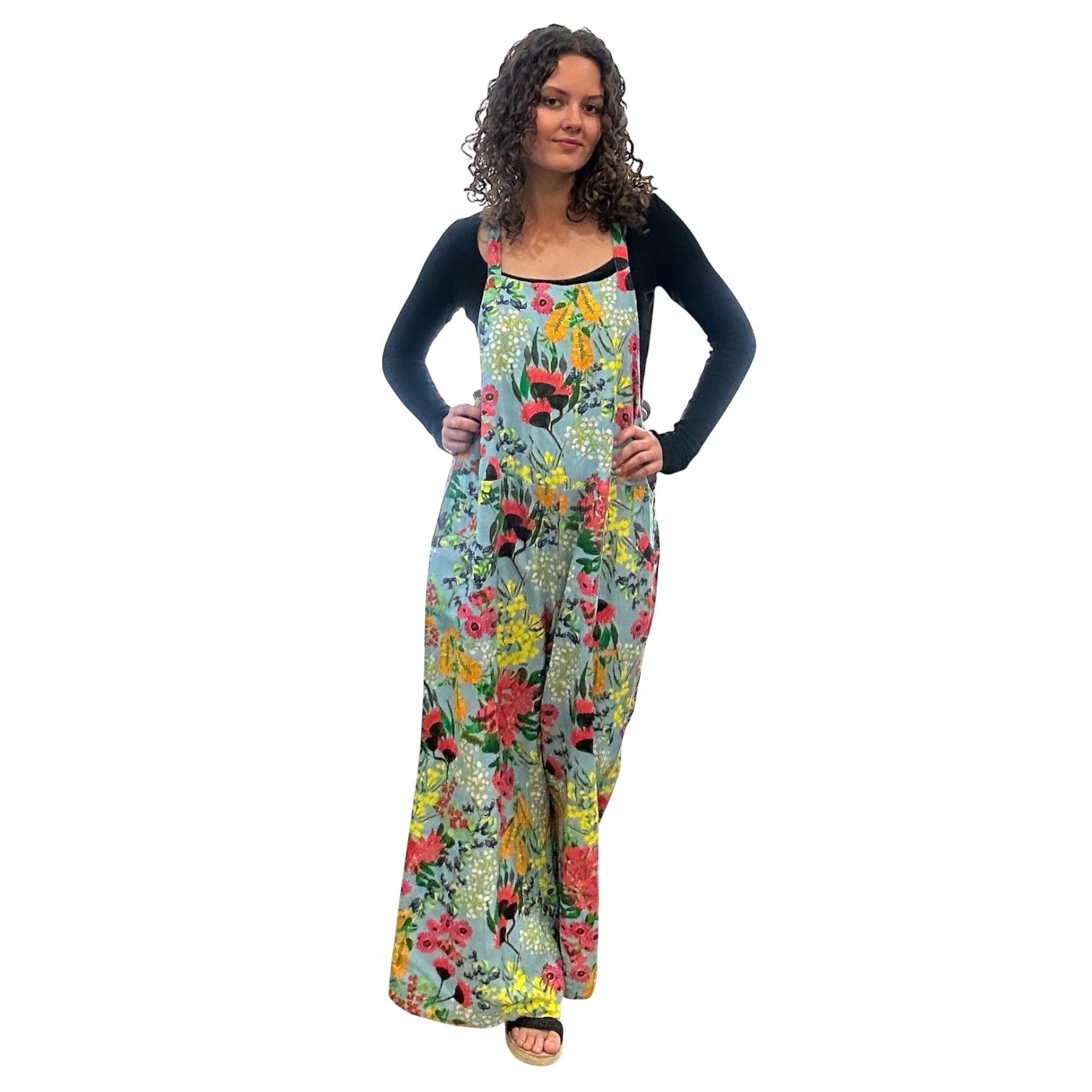 Vibrant painted jumpsuit combining movement and colour in a unique piece of women’s clothing