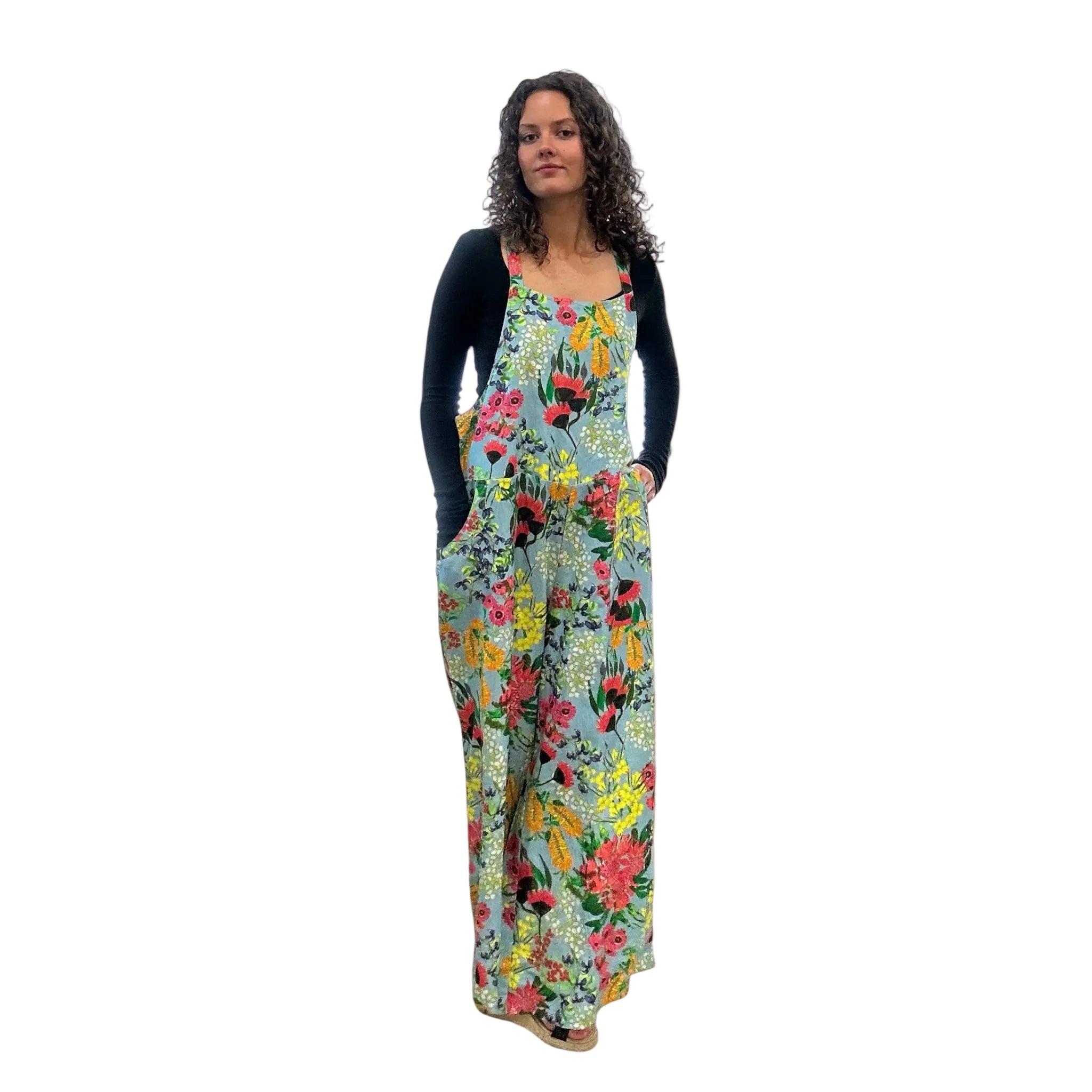 Vibrant painted jumpsuit combining movement and colour in a unique piece of women’s clothing
