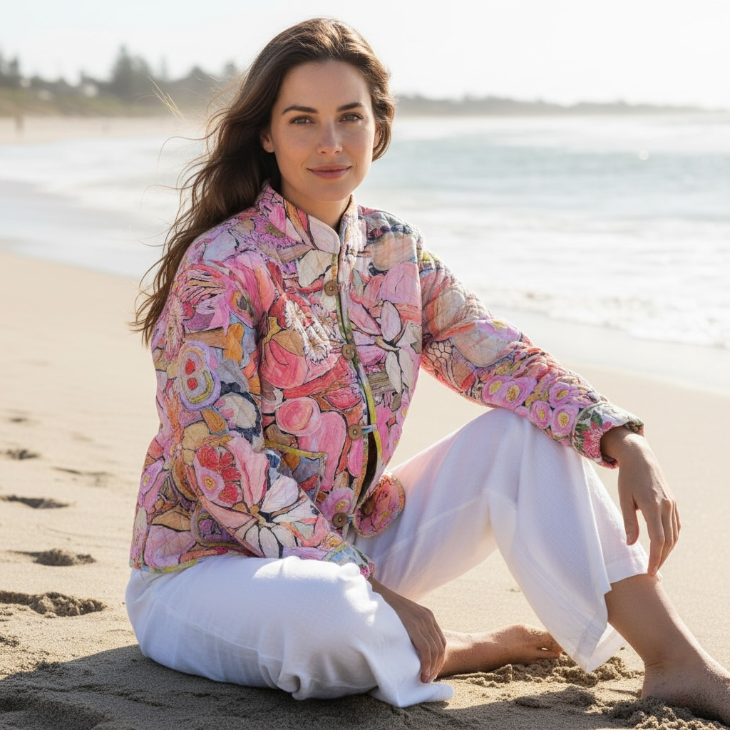 Reversible Quilted Jacket in Spring Fling Peach