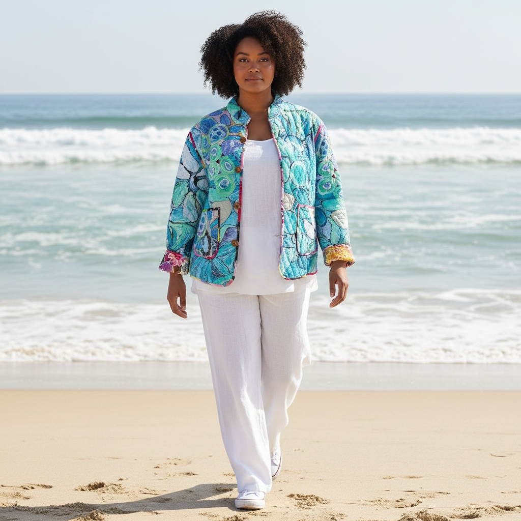 Reversible Quilted Jacket in Floral Coral & Turquoise