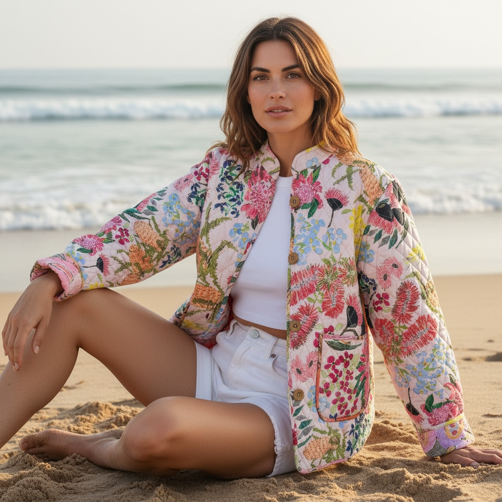 Reversible Quilted Jacket in Spring Fling Peach