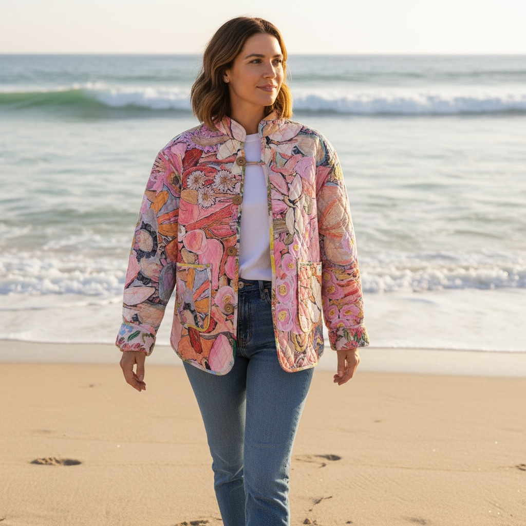 Reversible Quilted Jacket in Spring Fling Peach