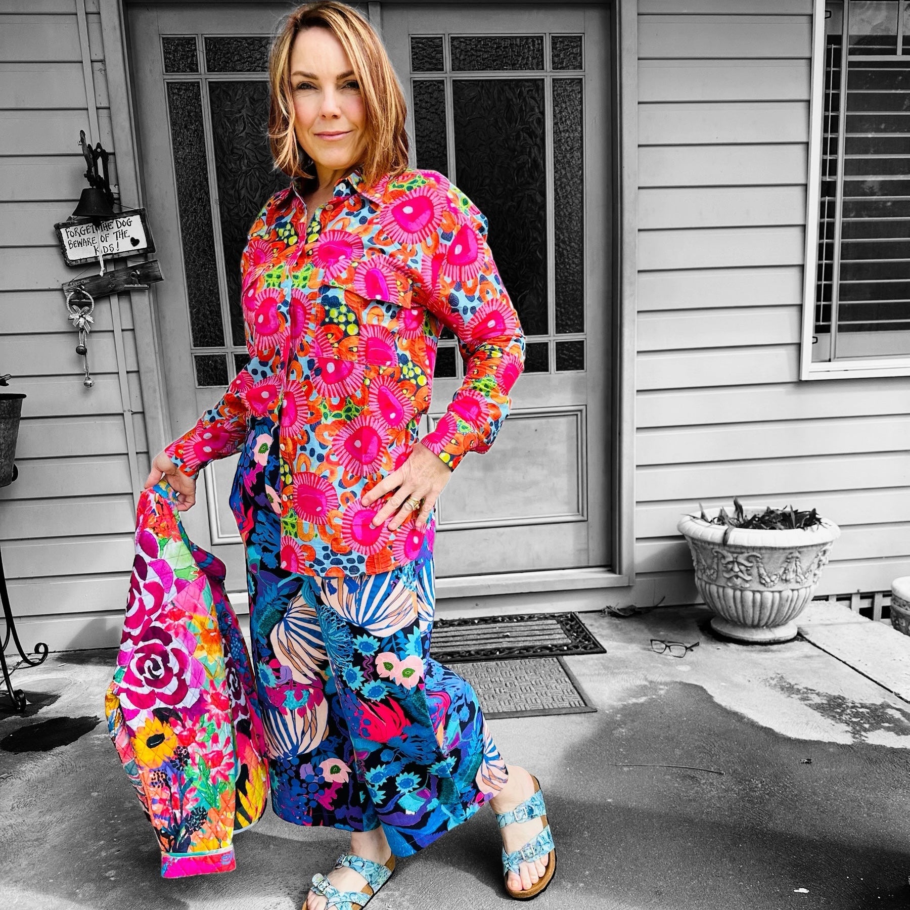 Denim pants featuring original artwork by Kerry Munns