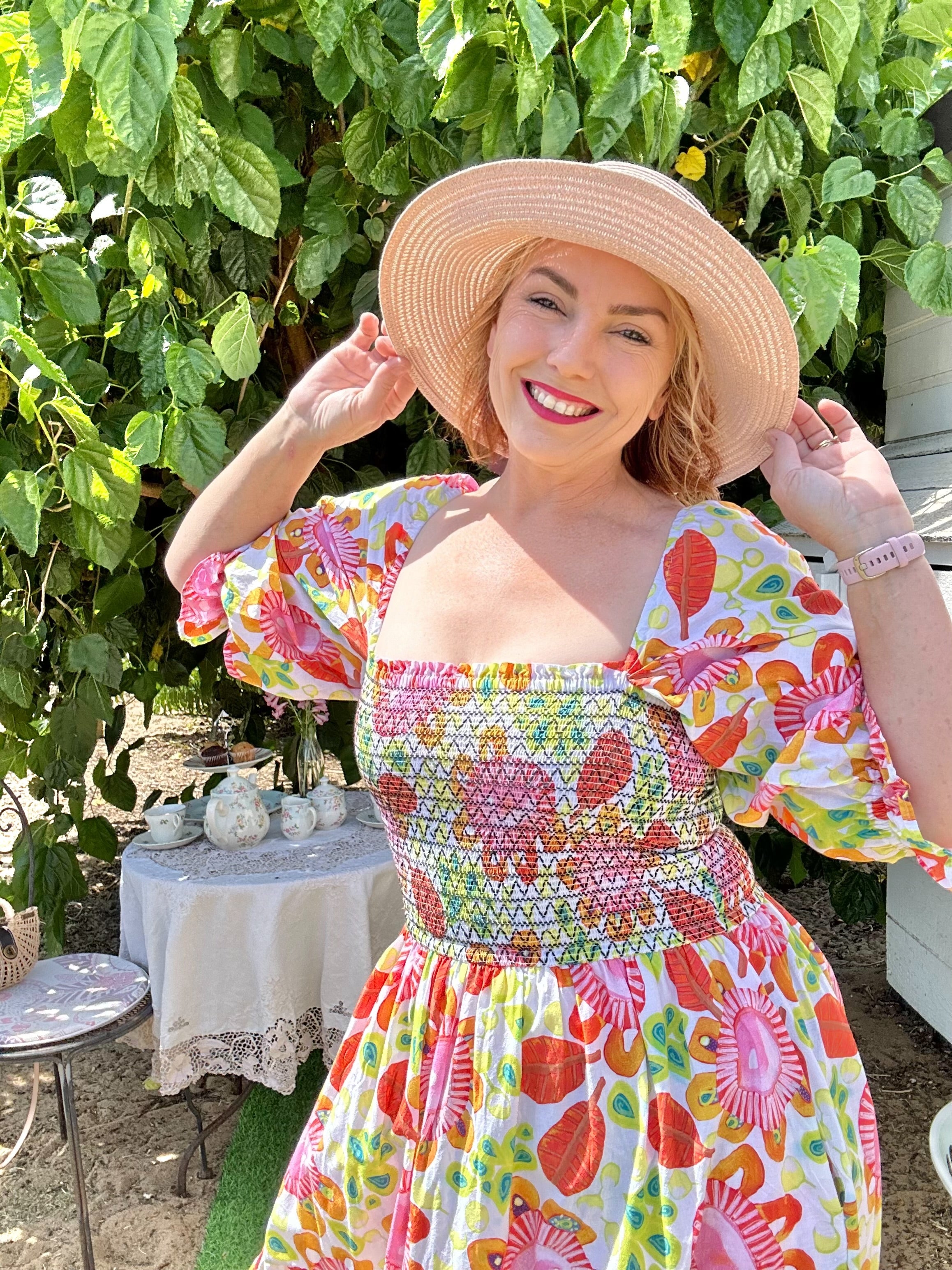Floral Dress - wearable art Cottage Core in  Mrs Pearl White 