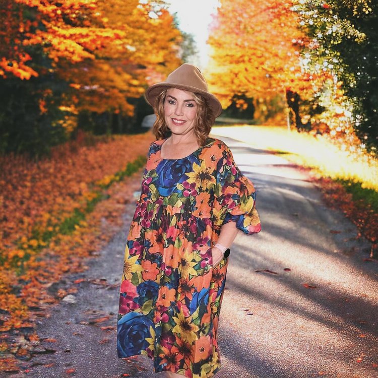 Floral dress - wearable art Athena Linen - True Blue 