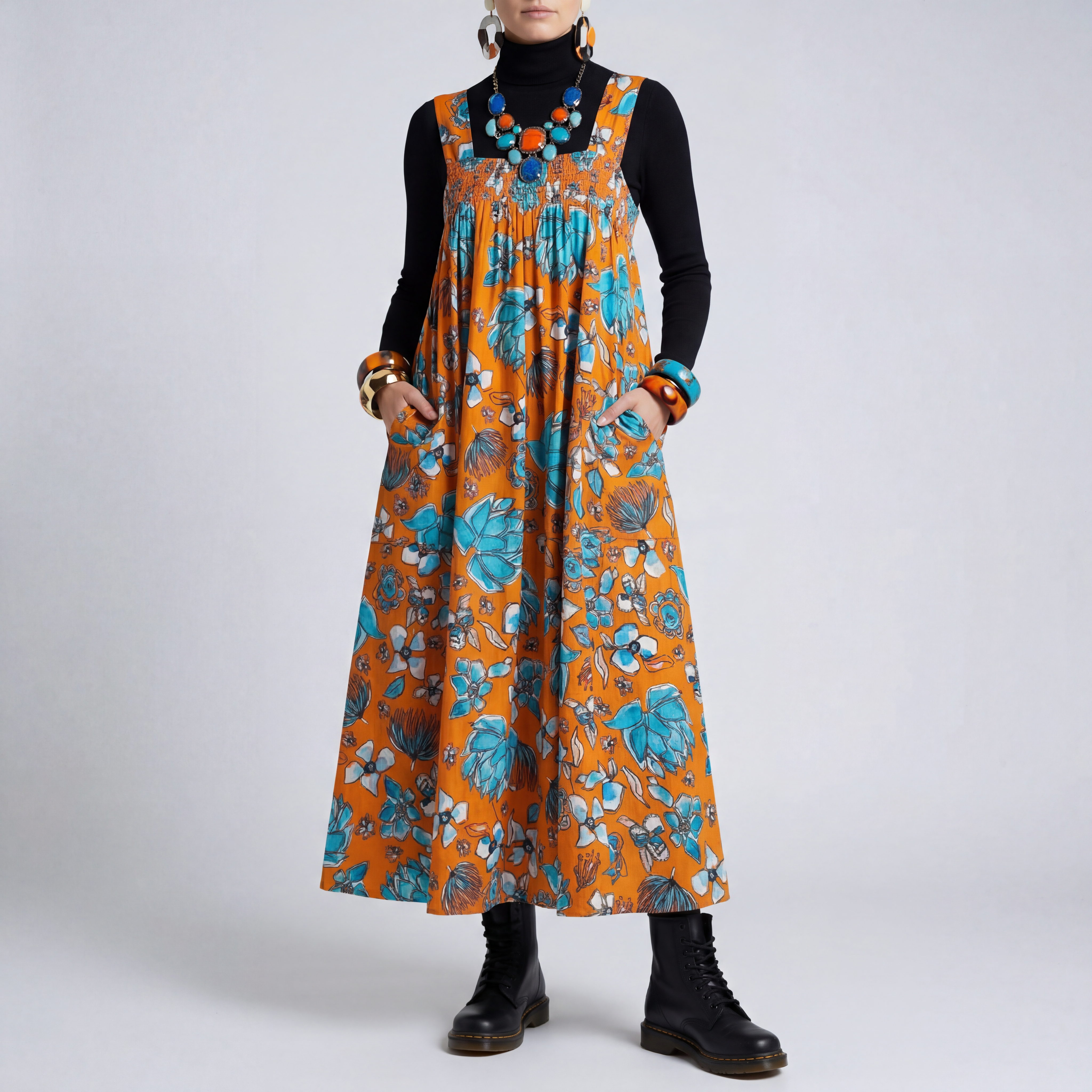 Matilda Pinafore Dress in Burnt Orange