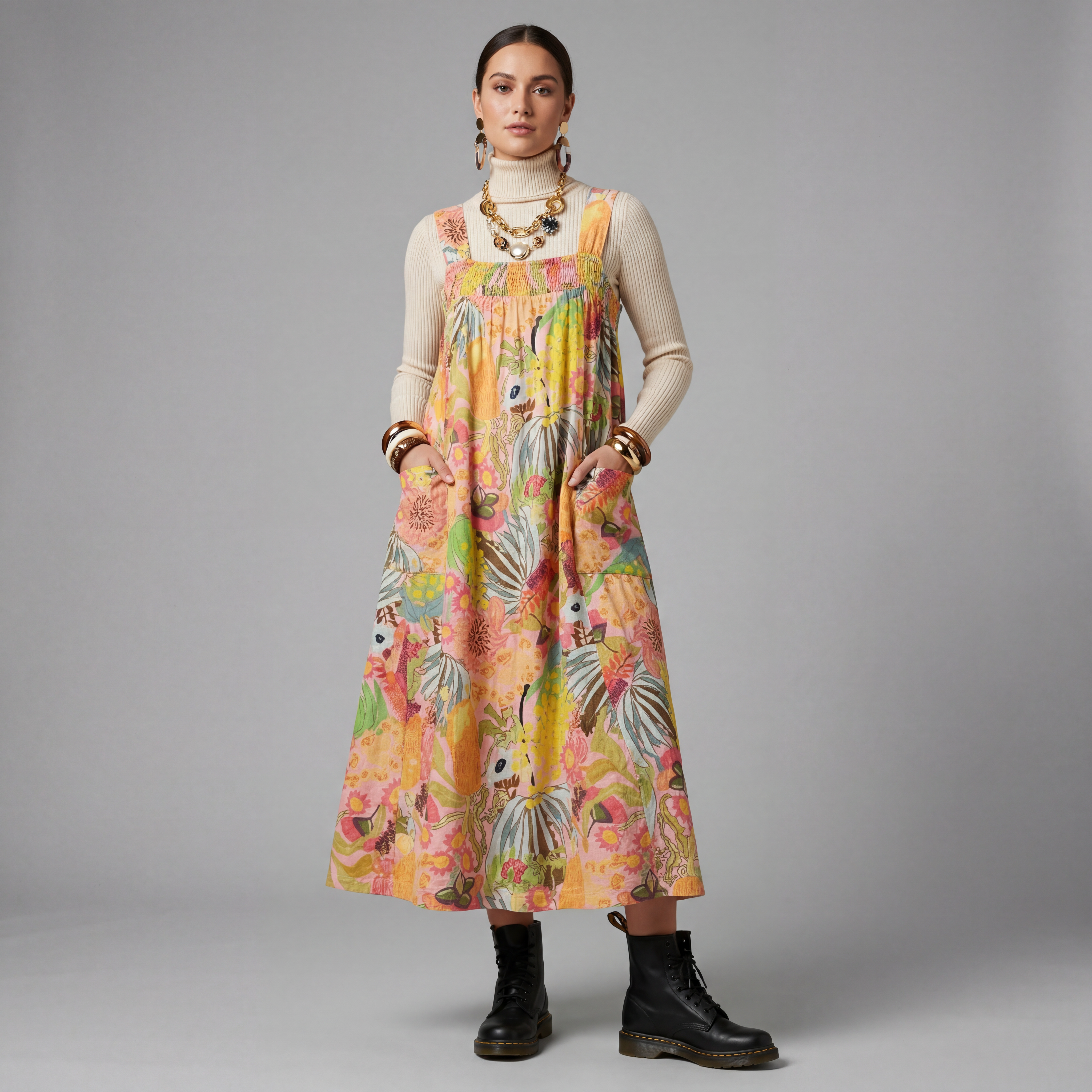Matilda Pinafore Dress in Wildflower Blush