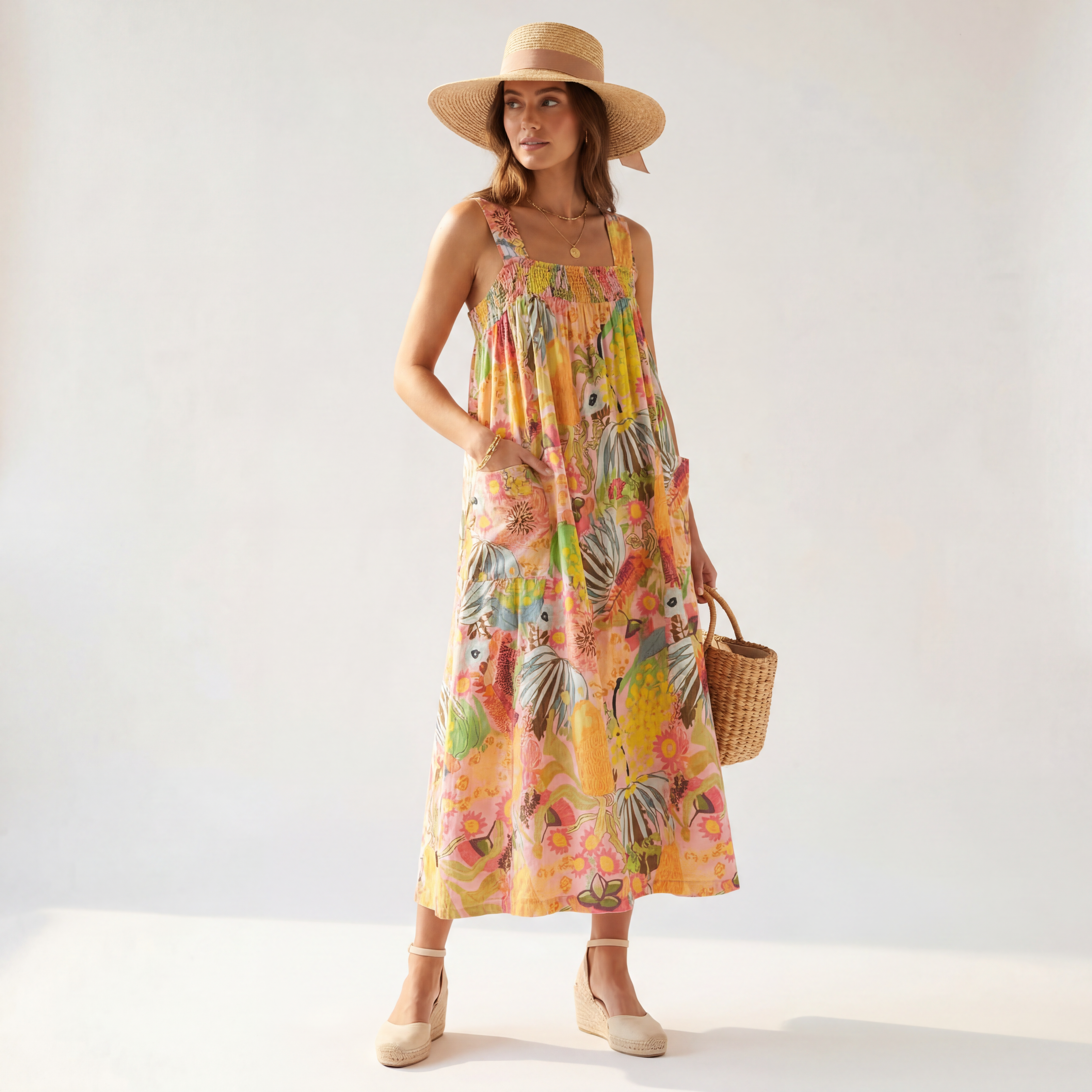 Matilda Pinafore Dress in Wildflower Blush