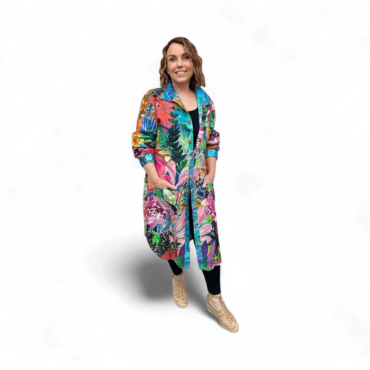 Reversible Coat in Floral Coral and Perfectly Turquoise