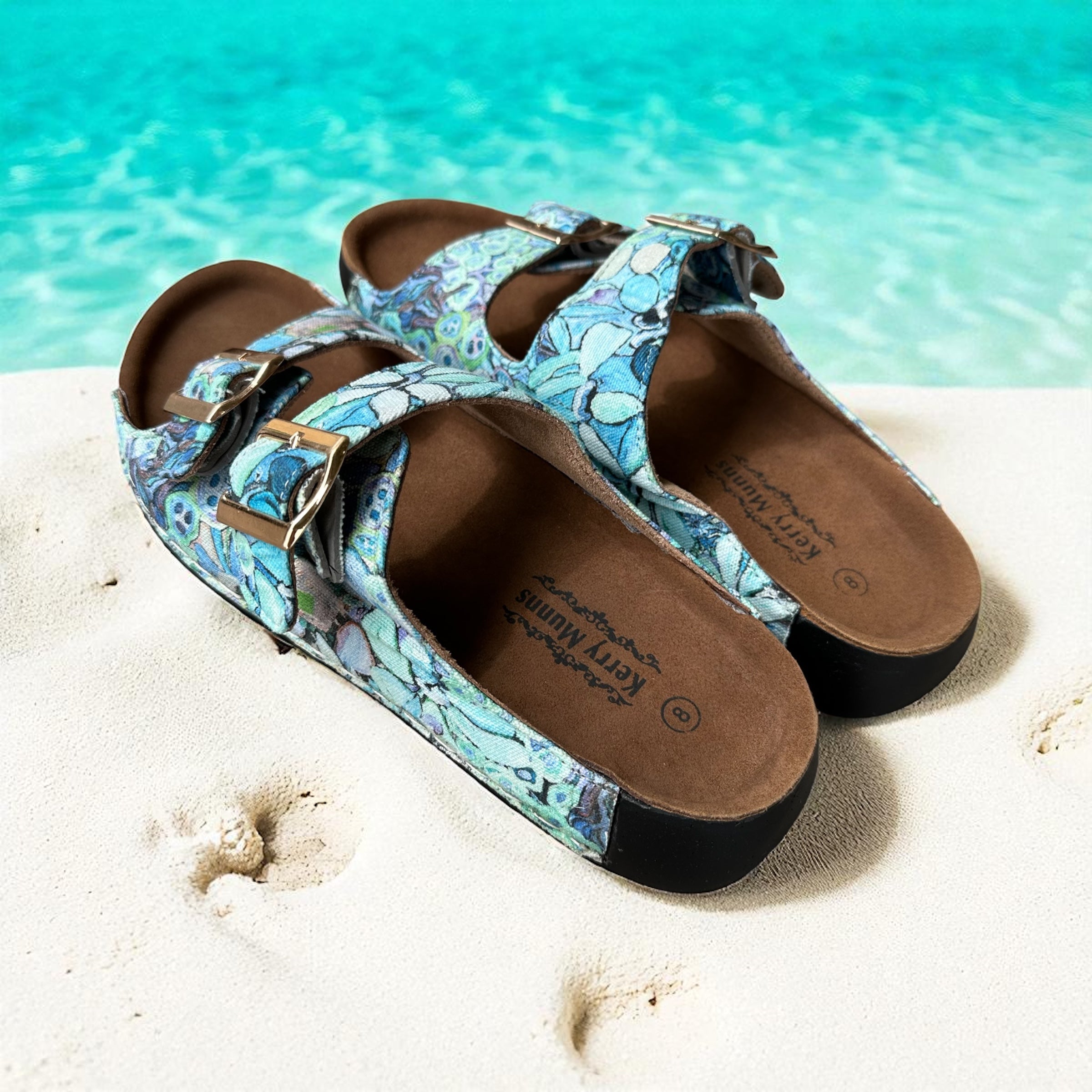 Double Buckle Slides in Perfectly Turquoise