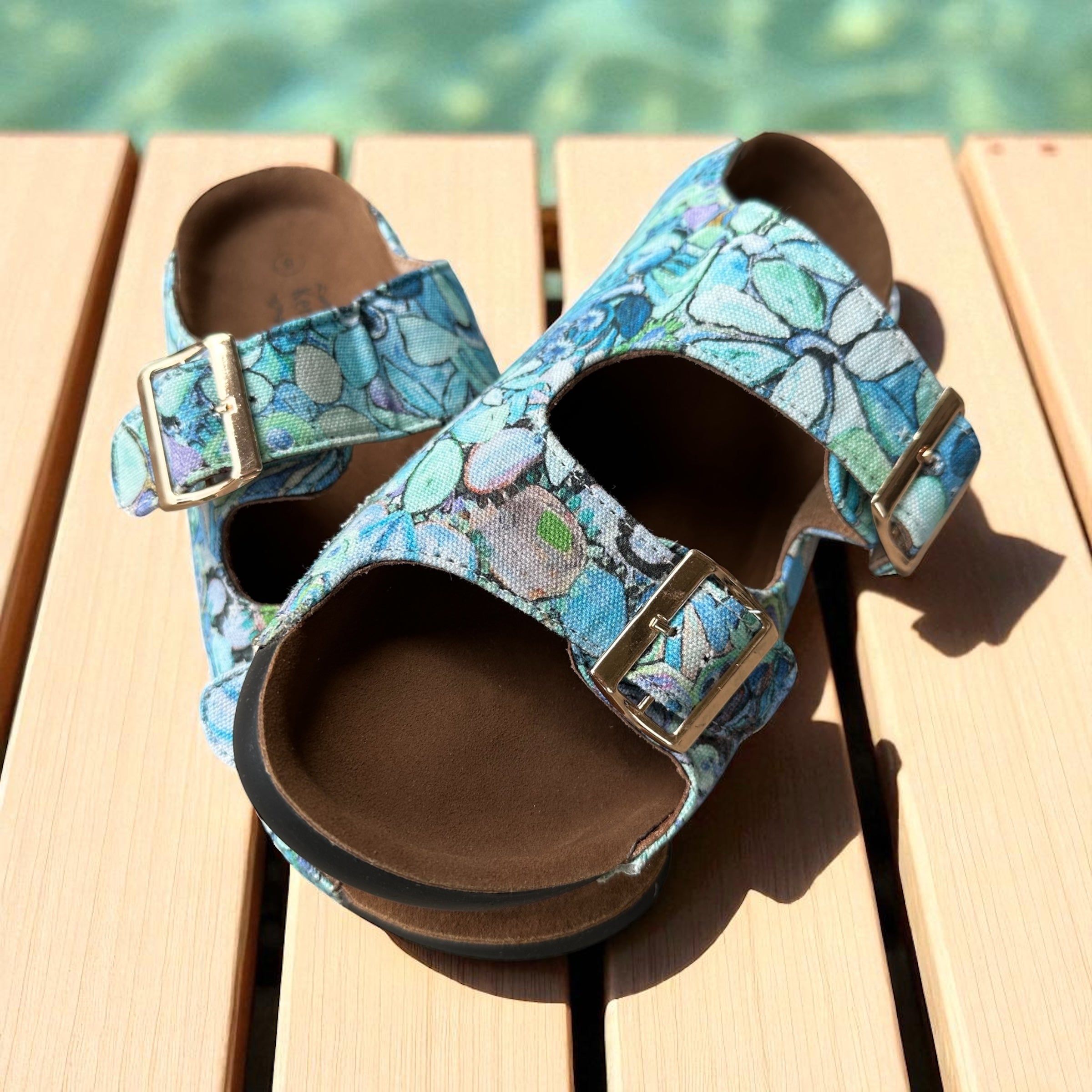 Double Buckle Slides in Perfectly Turquoise