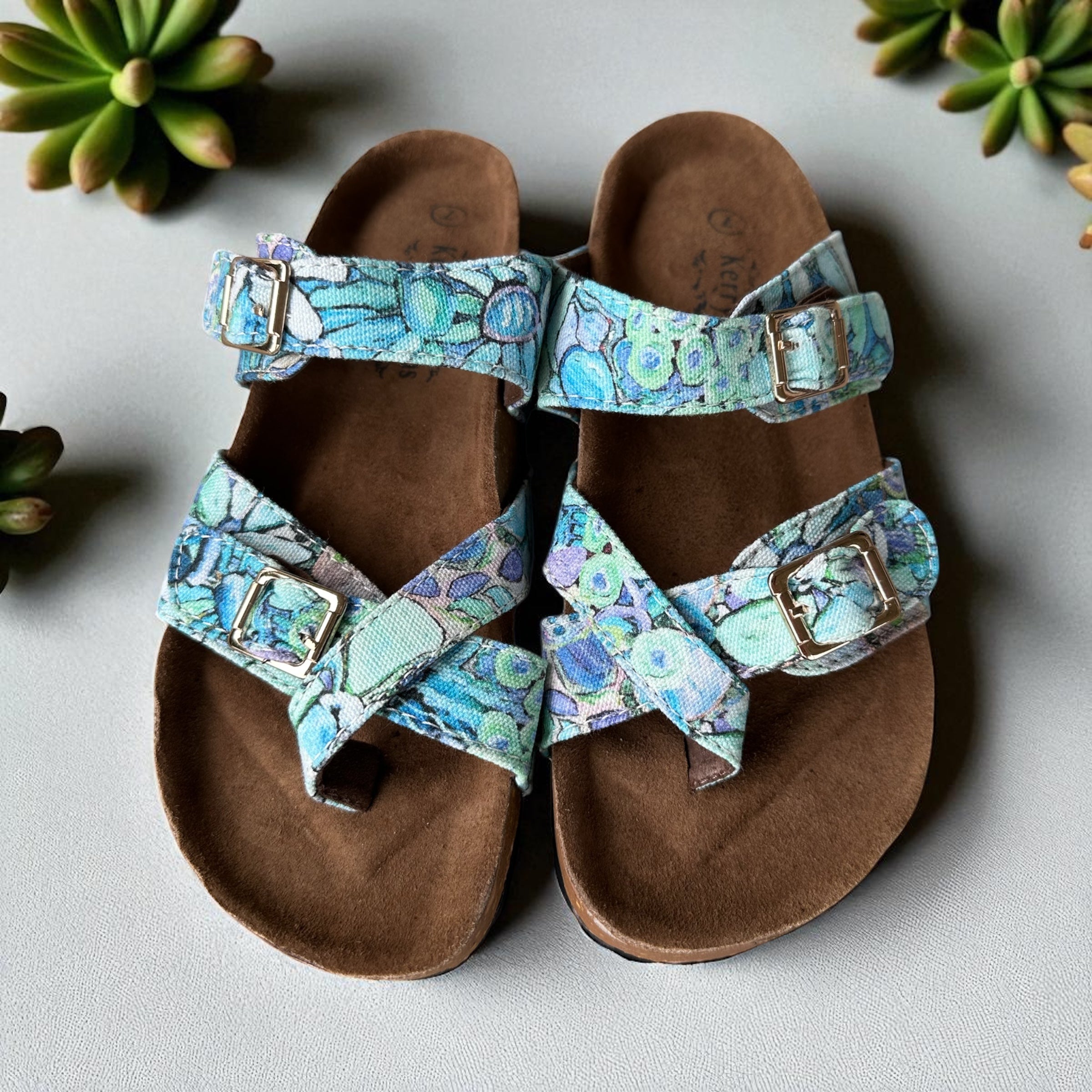 Crossover Double Buckle Slides in Perfectly Turquoise