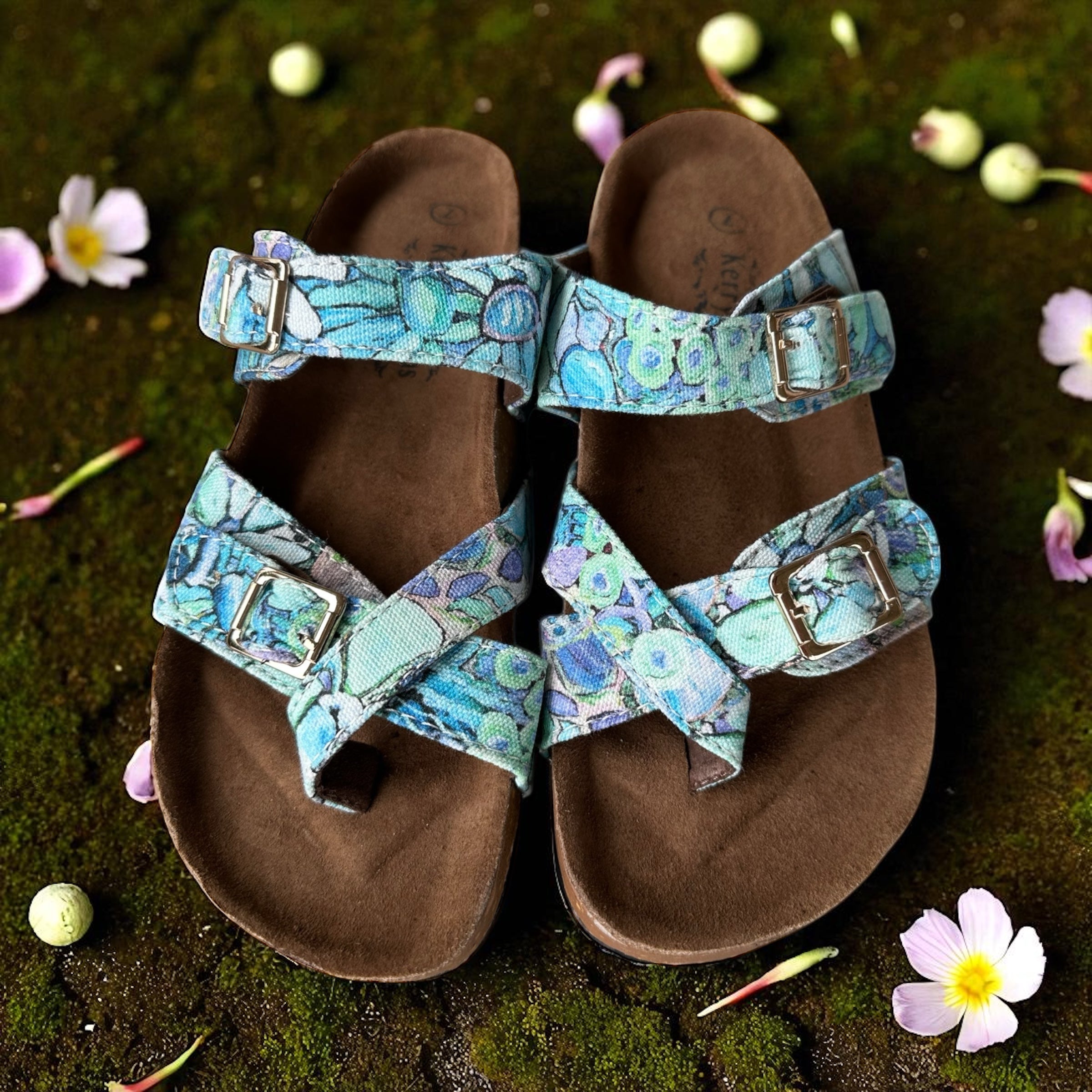 Crossover Double Buckle Slides in Perfectly Turquoise