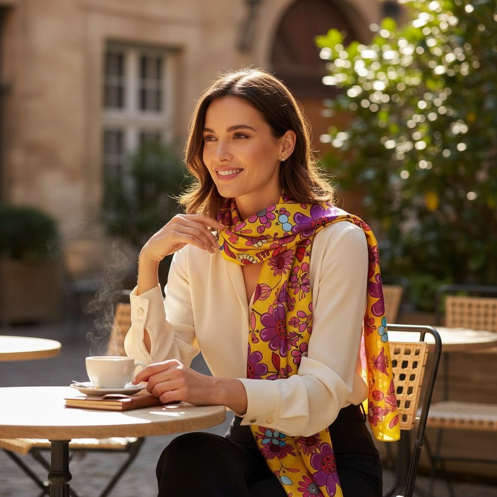 Pure Silk Scarf in Tweedle Dee Caramel