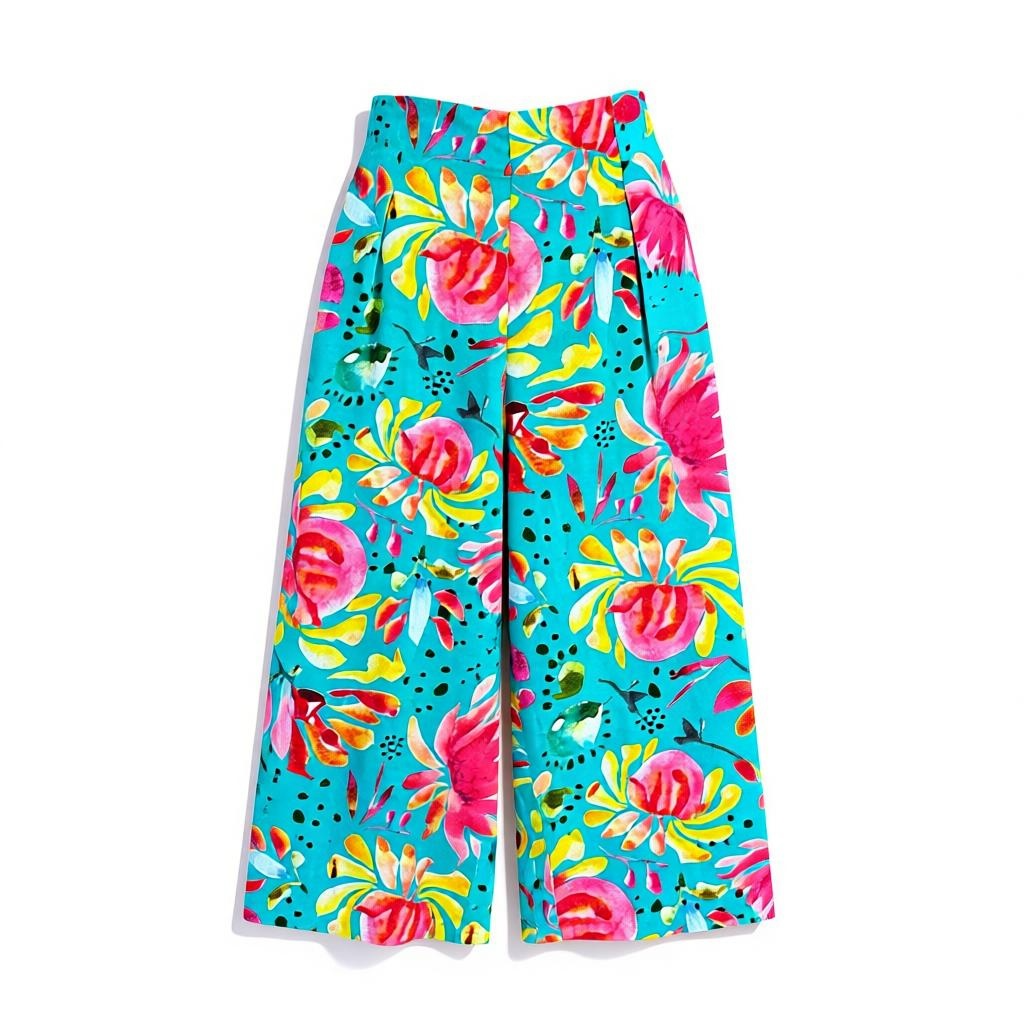 Linen Culotte in Sprinkles in Turquoise