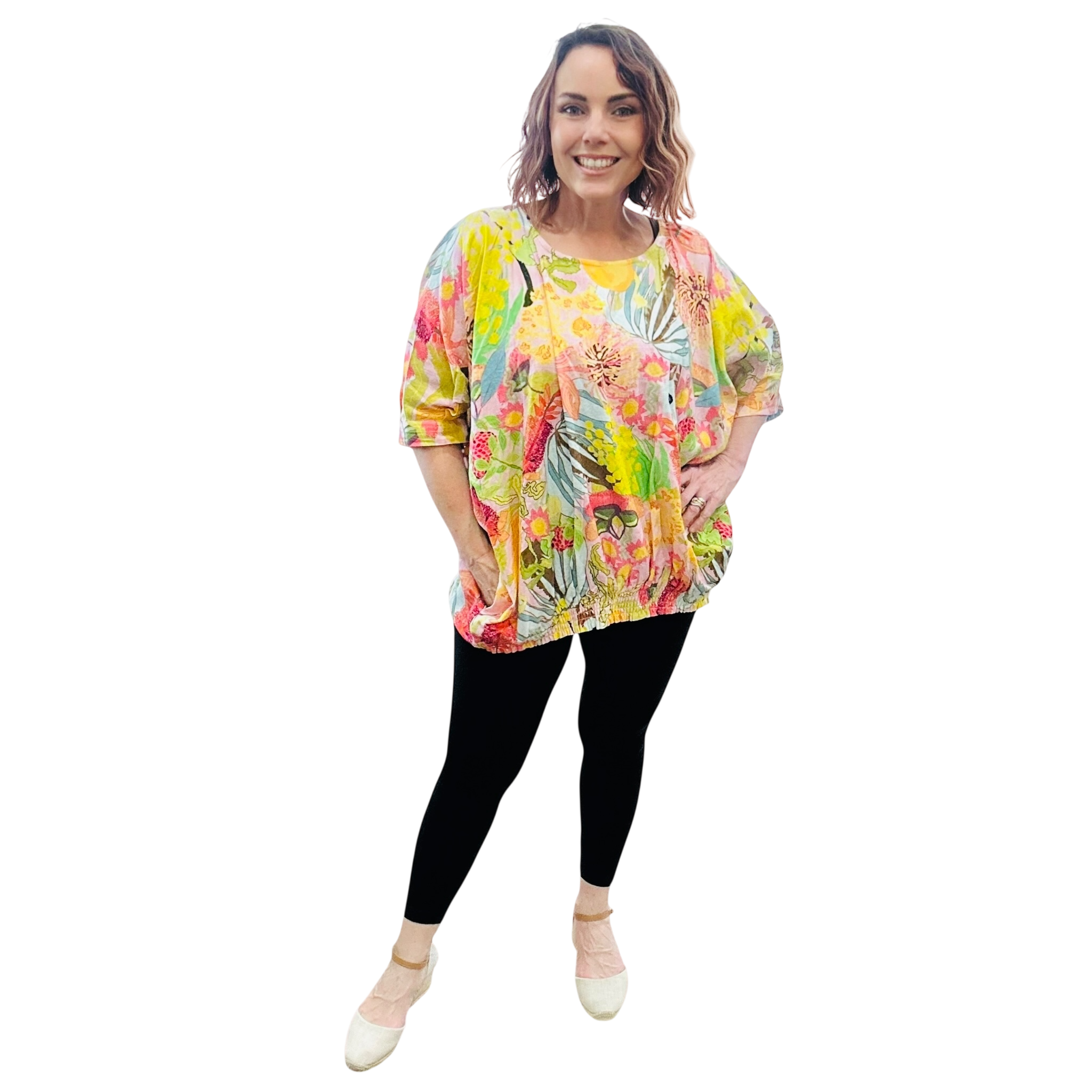 Scrubs or Casual Top in Wildflower Power on Blush