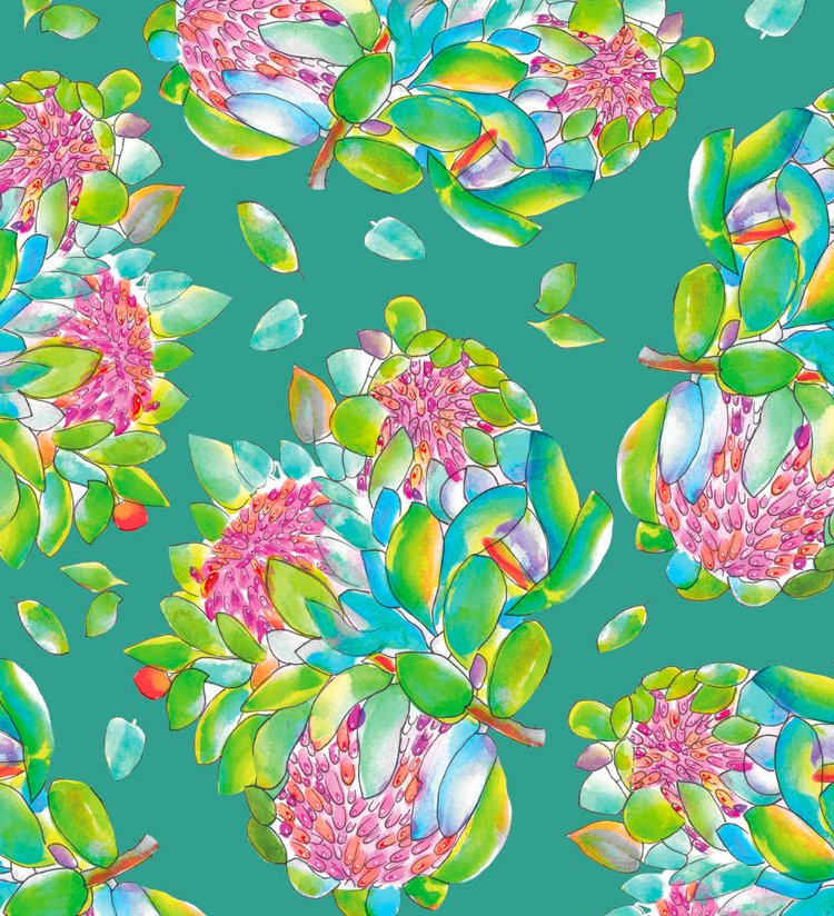 Fabric - Proteas on Jade