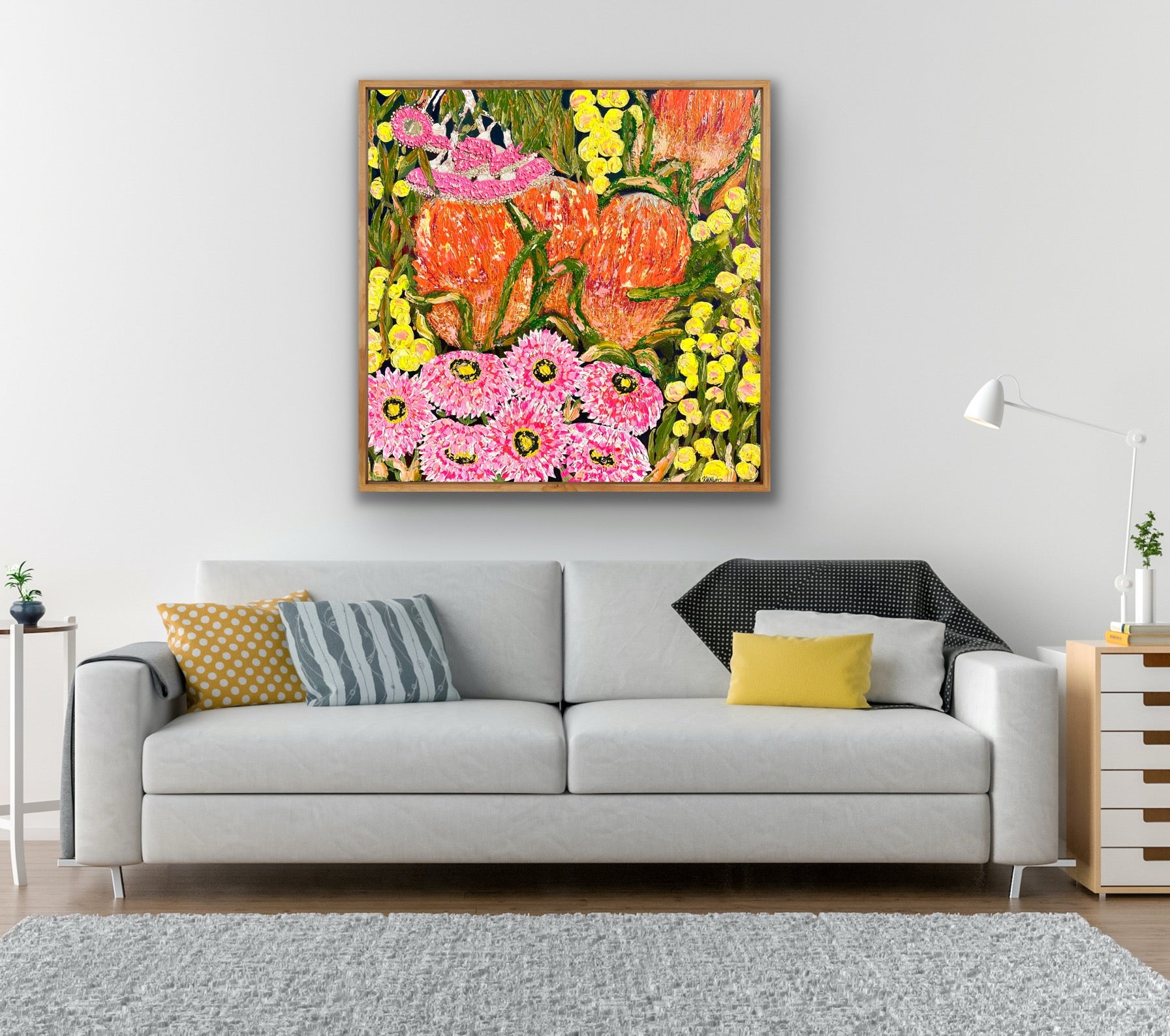 Original Wall art - with wooden frame Banksia Banksias 
