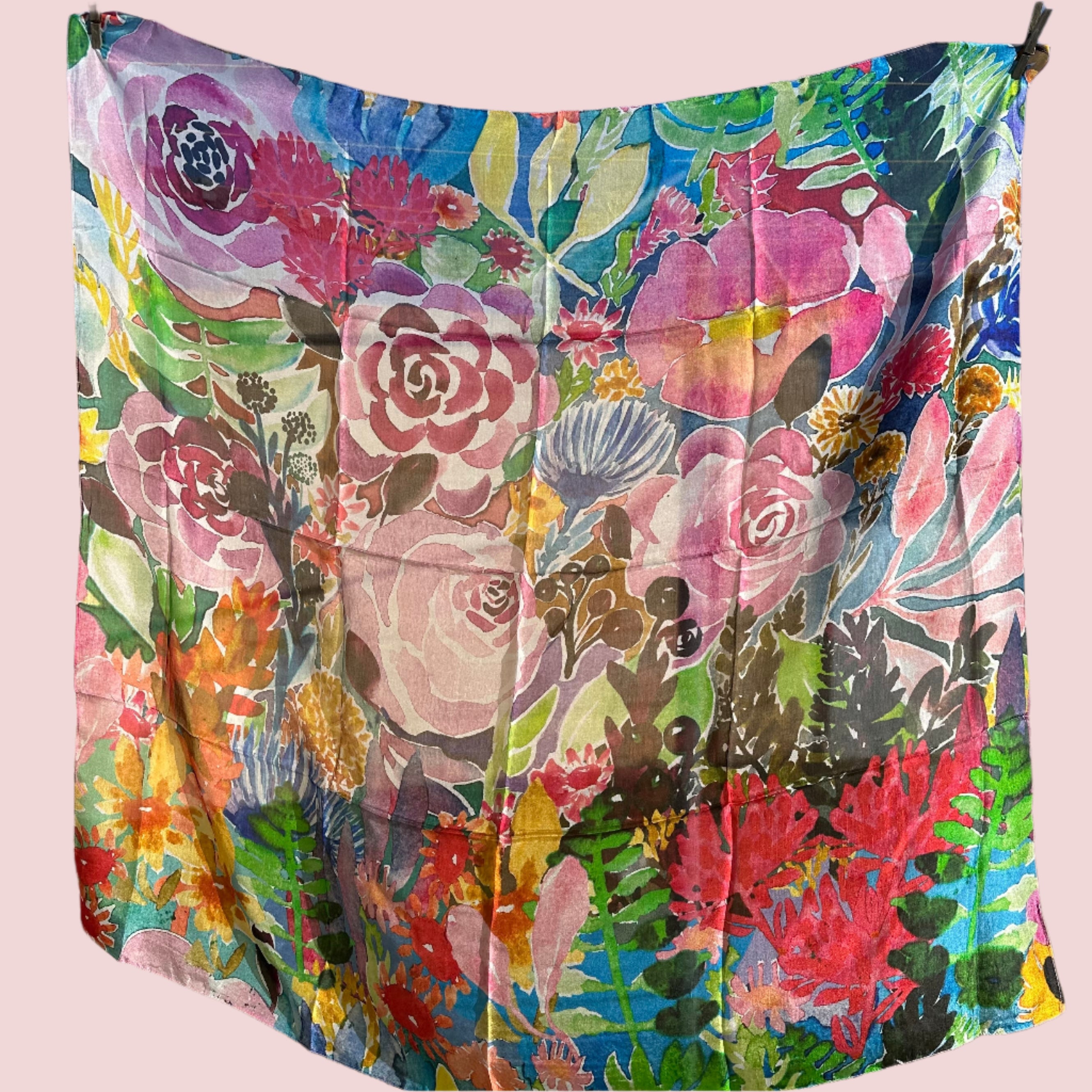 Pure Silk Scarf in Floral Coral - Wearable Art