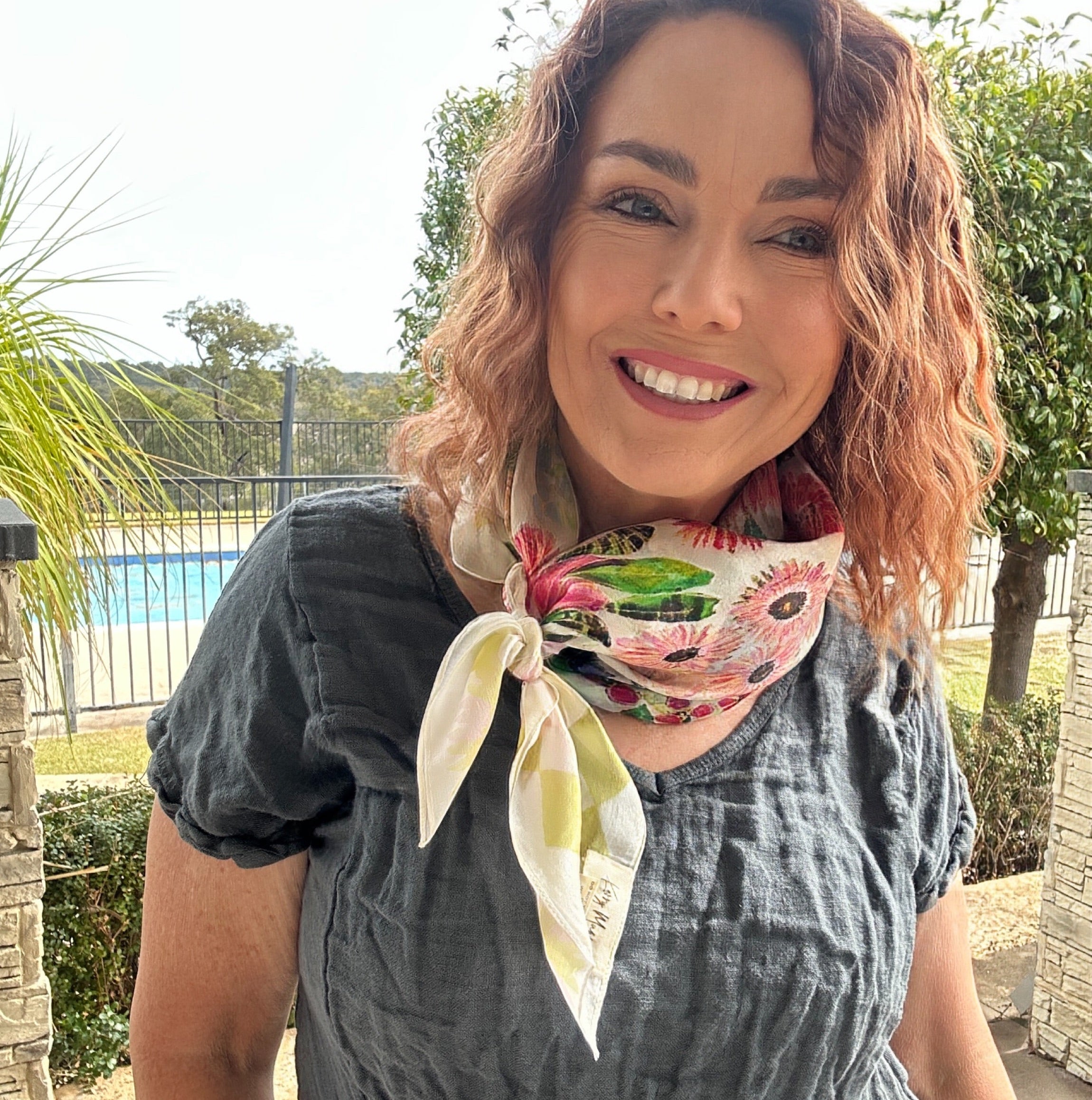 Artist design silk scarf with Australian wildflowers by Kerry Munns 