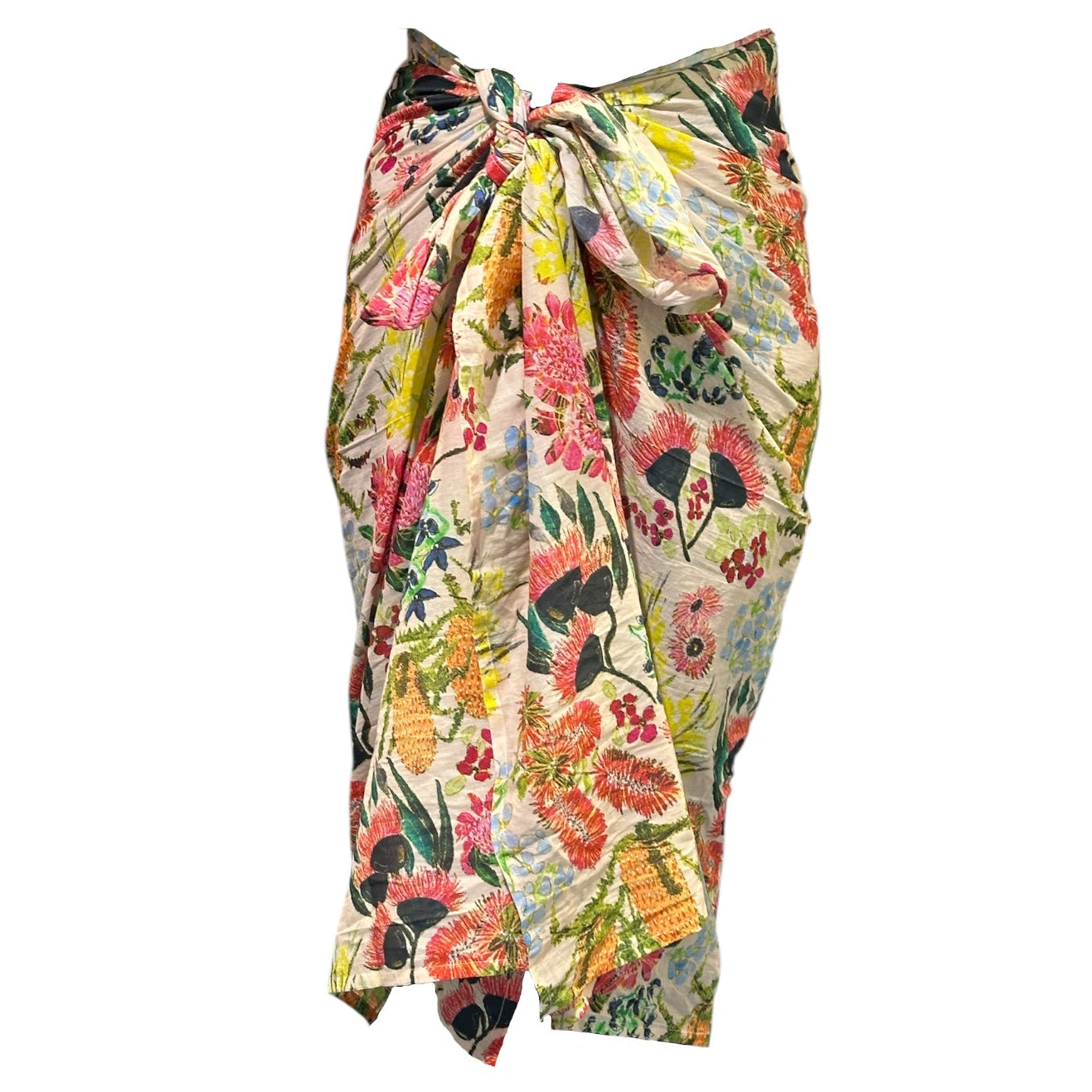 Wildflowers Bohemian-style sarong with earthy floral print – wearable art wrap for creative souls