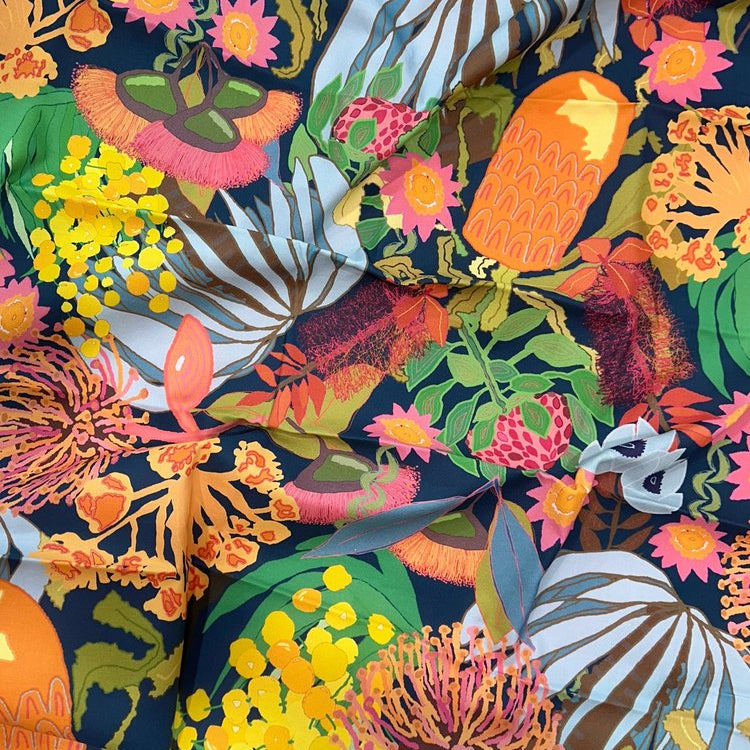 Wildflowers-style cotton fabric by artist Kerry Munns – original wearable art textile for sustainable clothing and design
