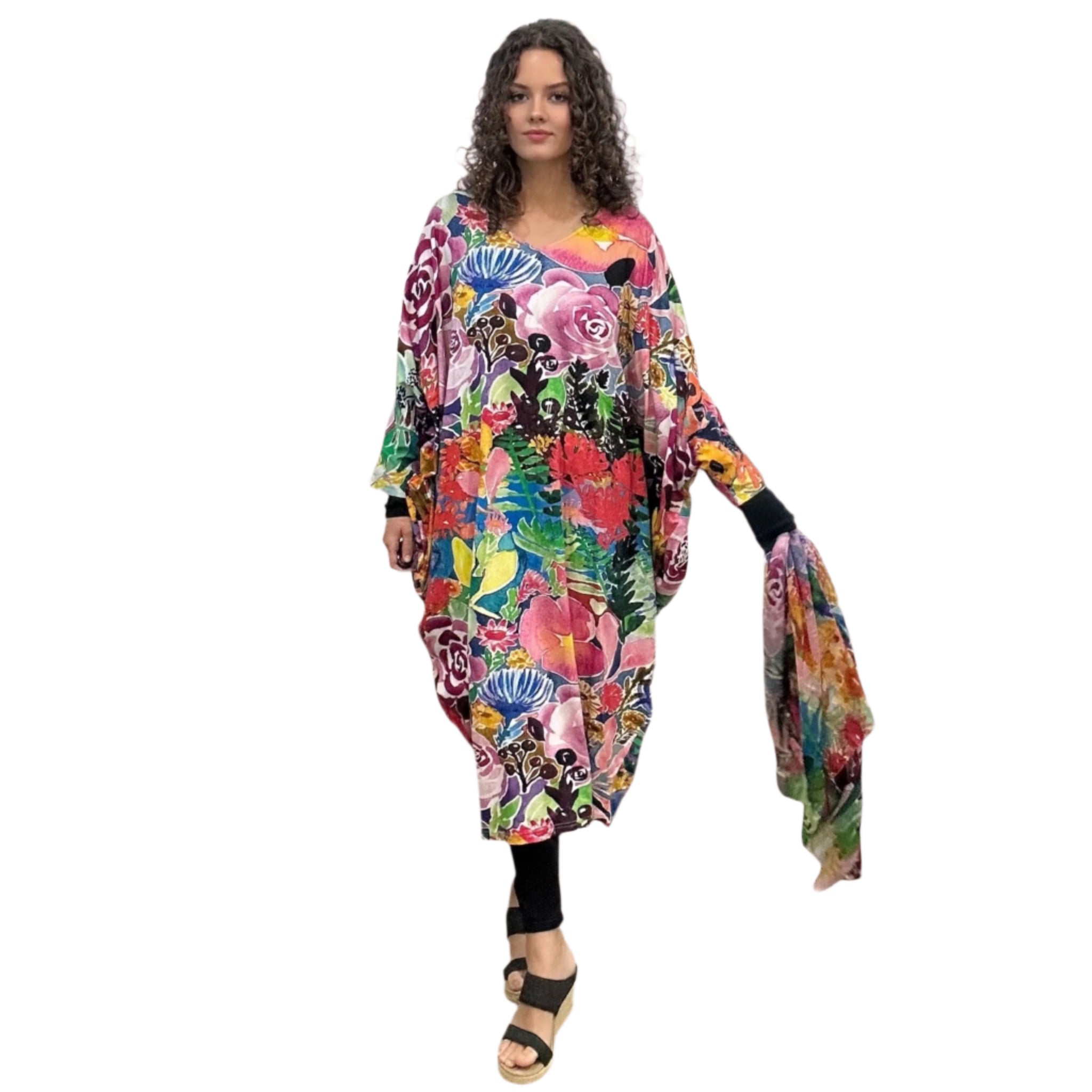 Plus size cotton dress with bold colour palette and artistic flair
