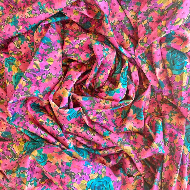 Eco-friendly cotton fabric printed with Kerry Munns’ original artwork – sustainable wearable art textile for modern women’s fashion