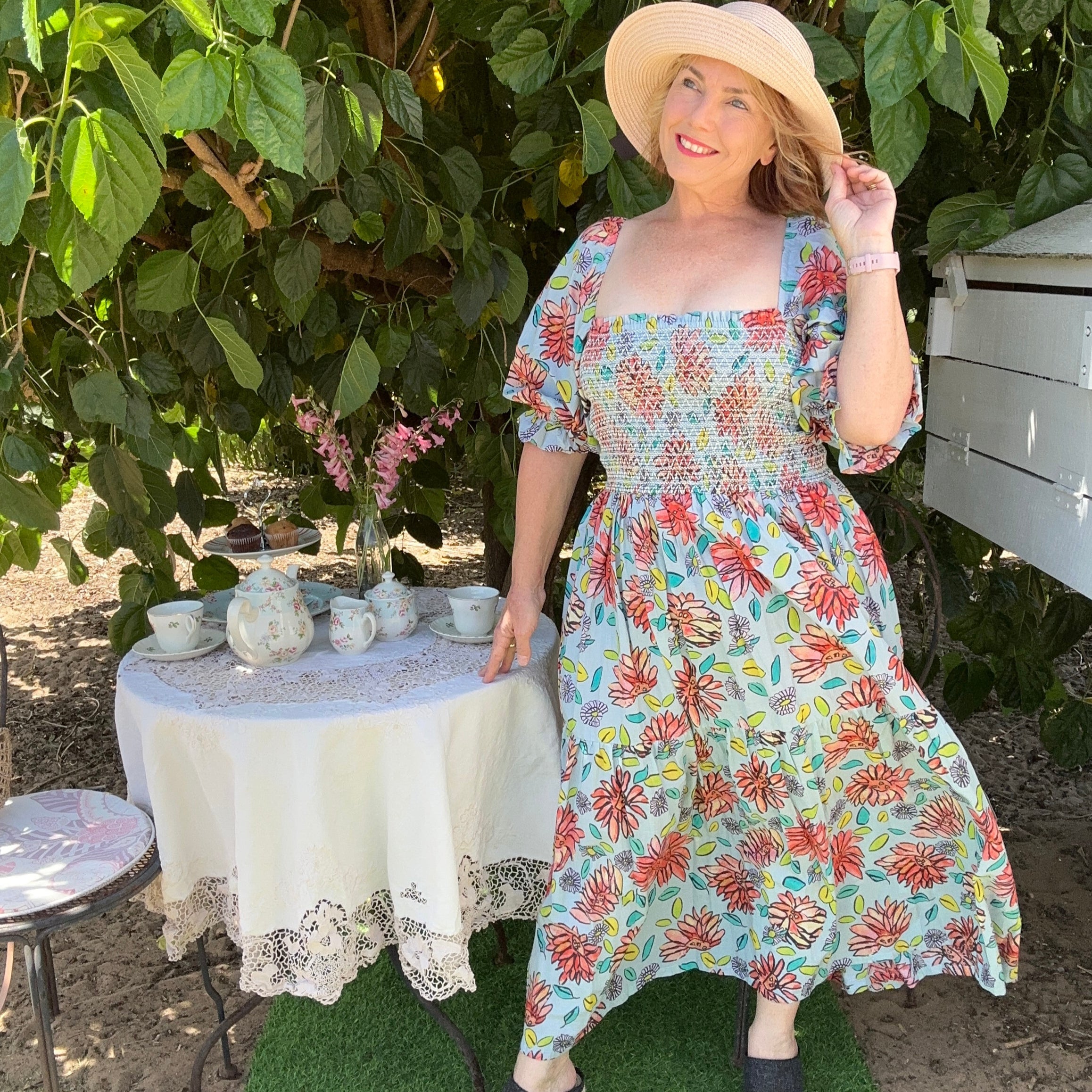Floral Dress - wearable art Cottage Core in Daisy A Day 