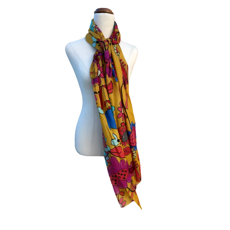 Colourful floral scarf made in 100% wool