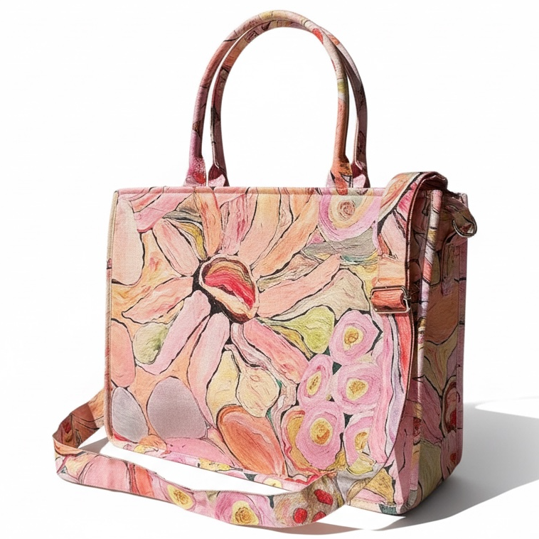 Artwork design floral patterned handbag by Kerry Munns