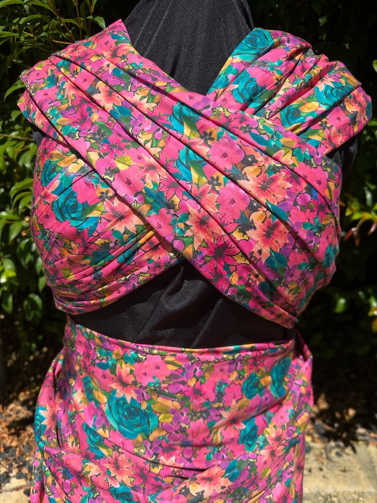 Hand-painted cotton fabric by Kerry Munns – one-of-a-kind wearable art textile design for floral dresses and women’s fashion
