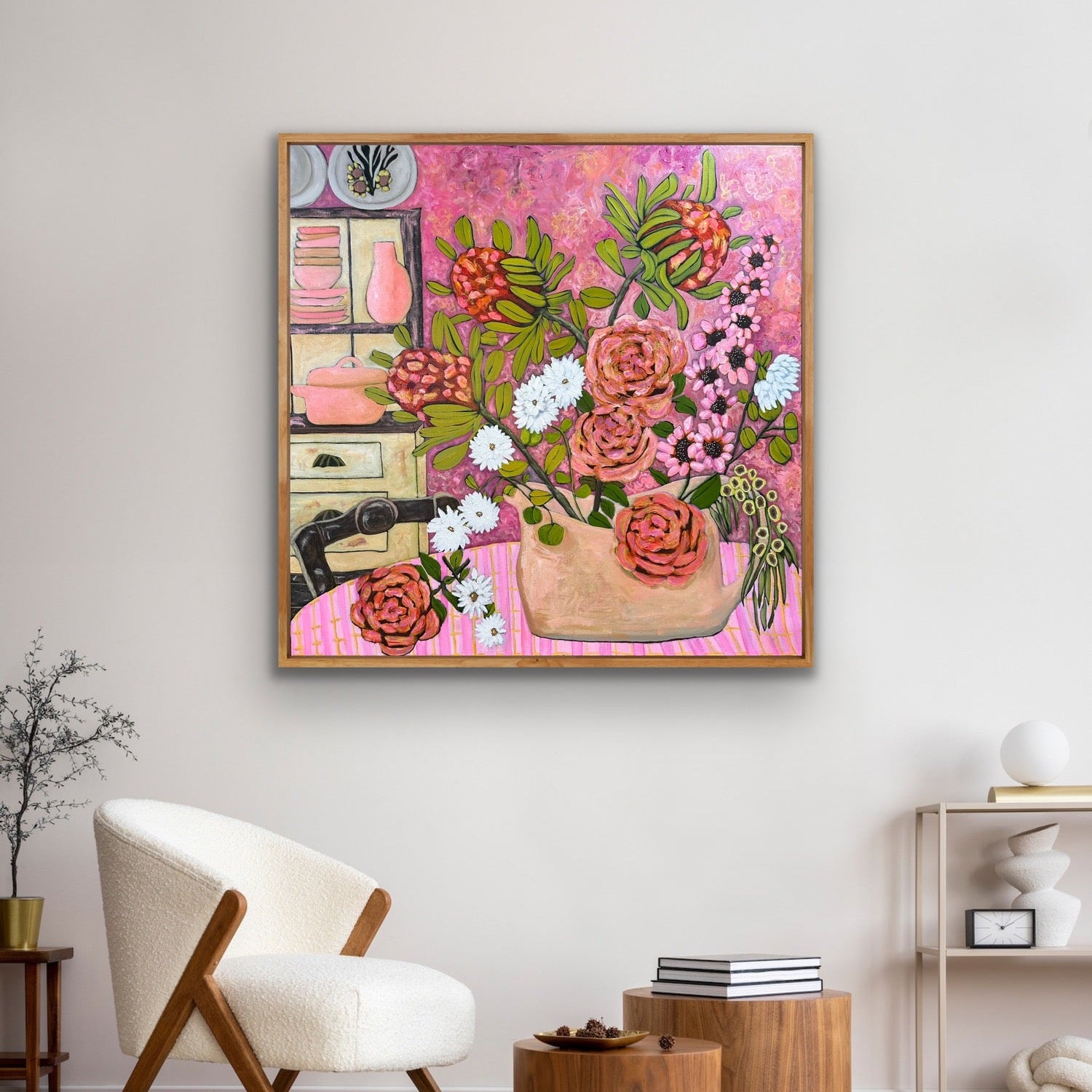 Contemporary Australian floral wall art in pink tones perfect for modern home decor