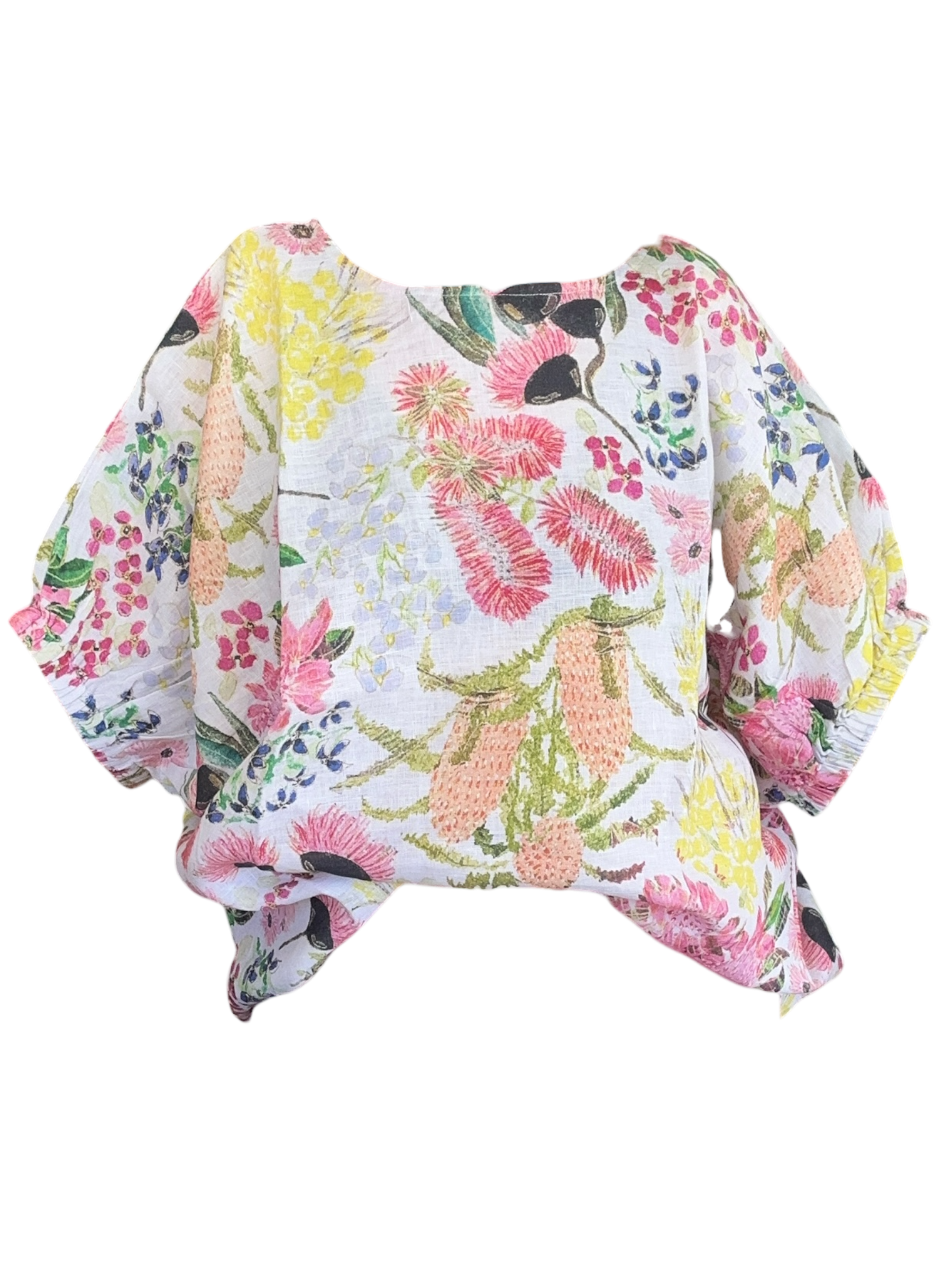 Jeunesse linen top with spring flowers from painting by Kerry Munns