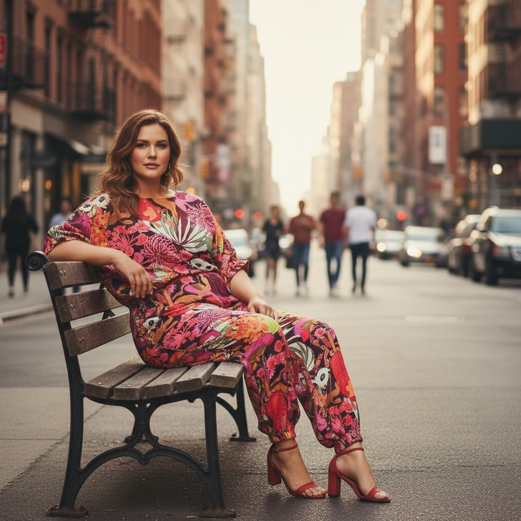 Sporty Luxe silk pants featuring original artwork by Kerry Munns called Cherry Ripe, combining relaxed athletic style with elevated women’s wearable art fashion