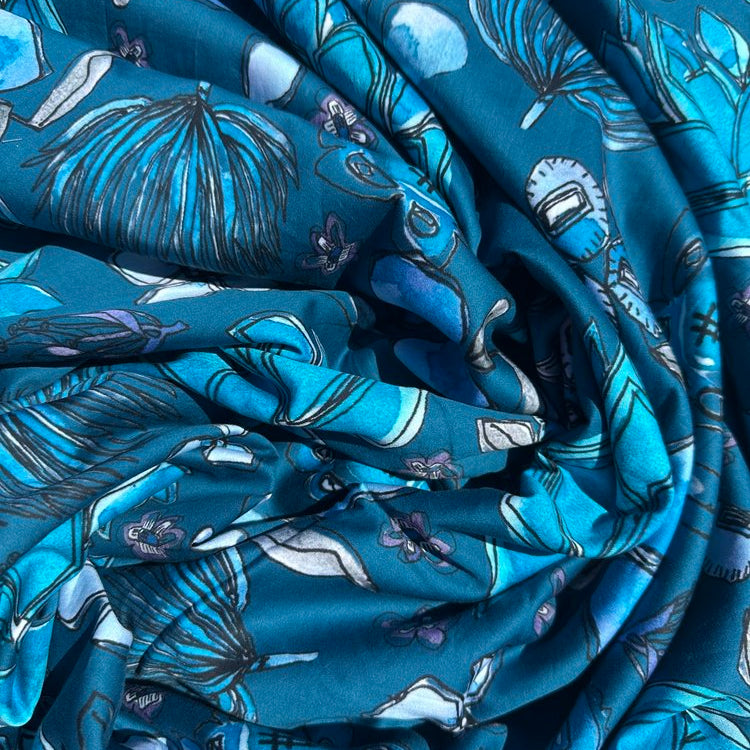 Original printed cotton textile by Kerry Munns – sustainable artist fabric for wearable art and handmade fashion design