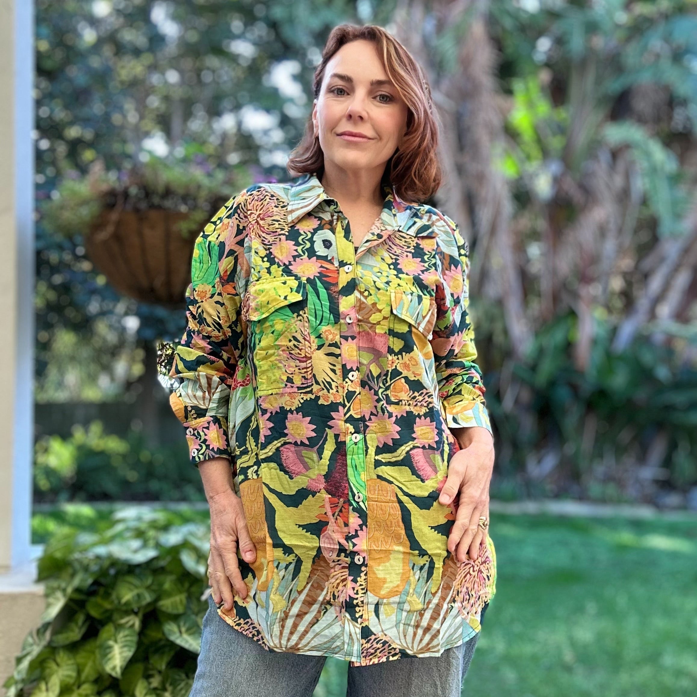 Airy linen shirt in soft grey-blue tones inspired by morning mist – wearable art by Kerry Munns