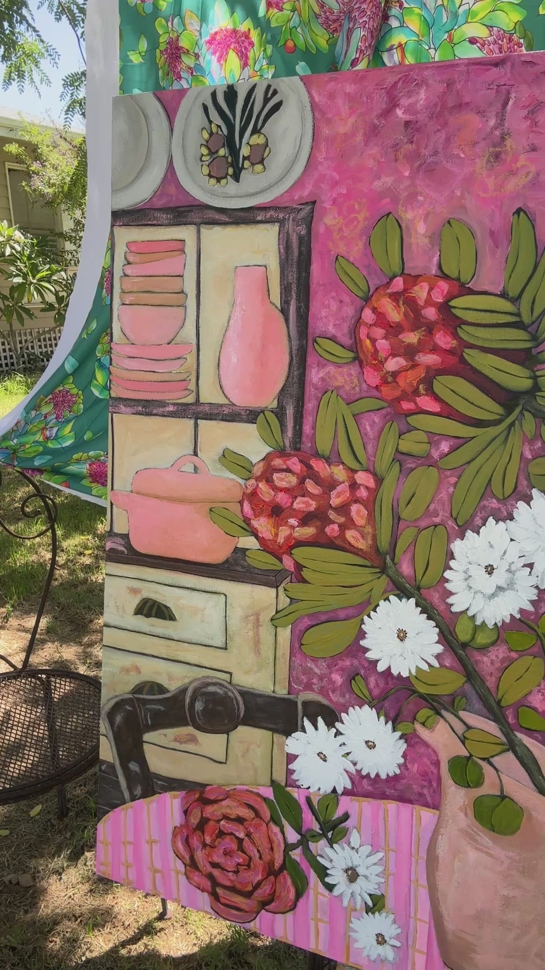 Video of contemporary Australian floral wall art in pink tones perfect for modern home decor