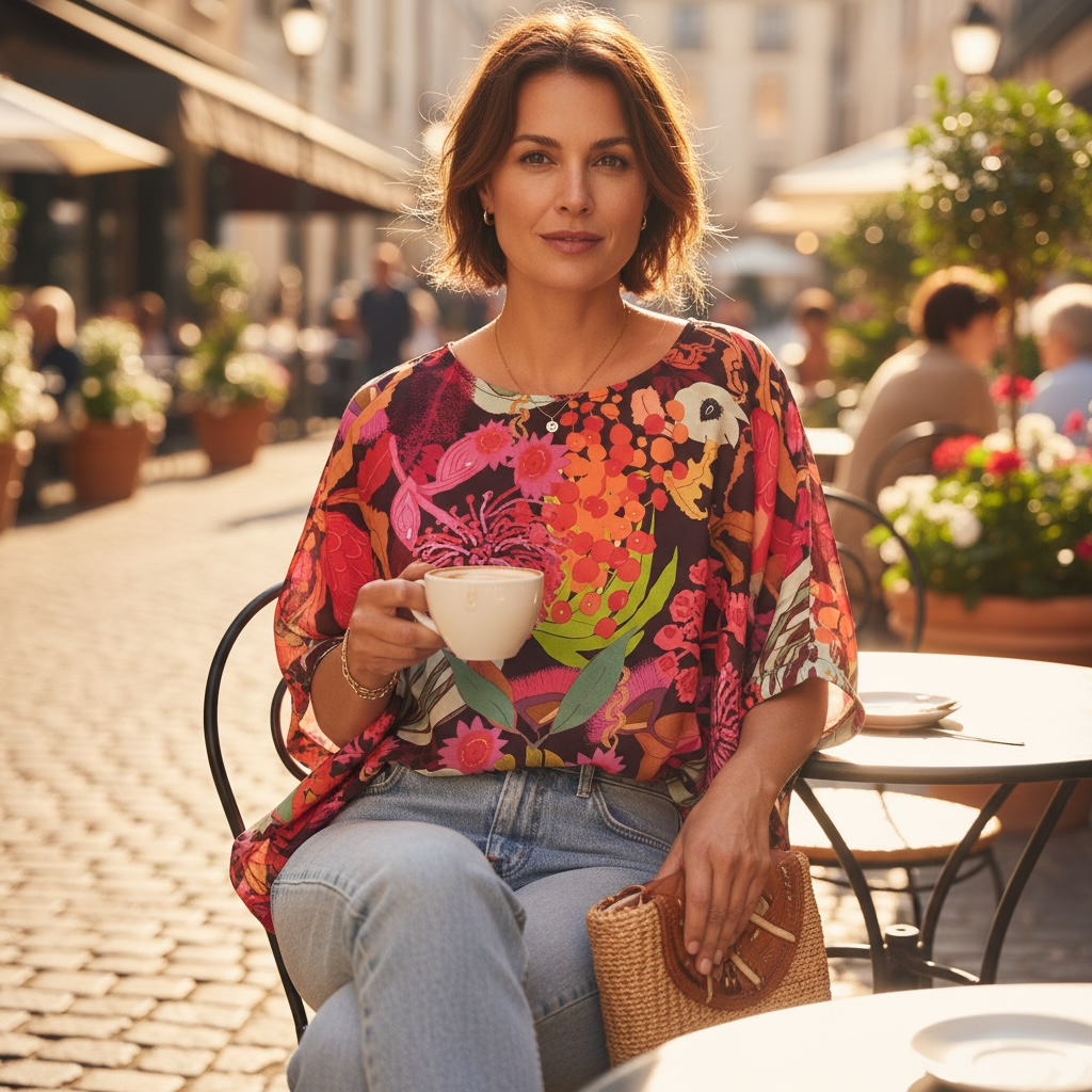 Pure silk blouse featuring original artwork by Kerry Munns