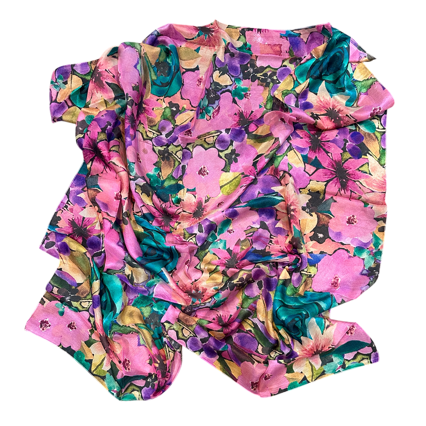 Floral patterned silk scarf watercolour design