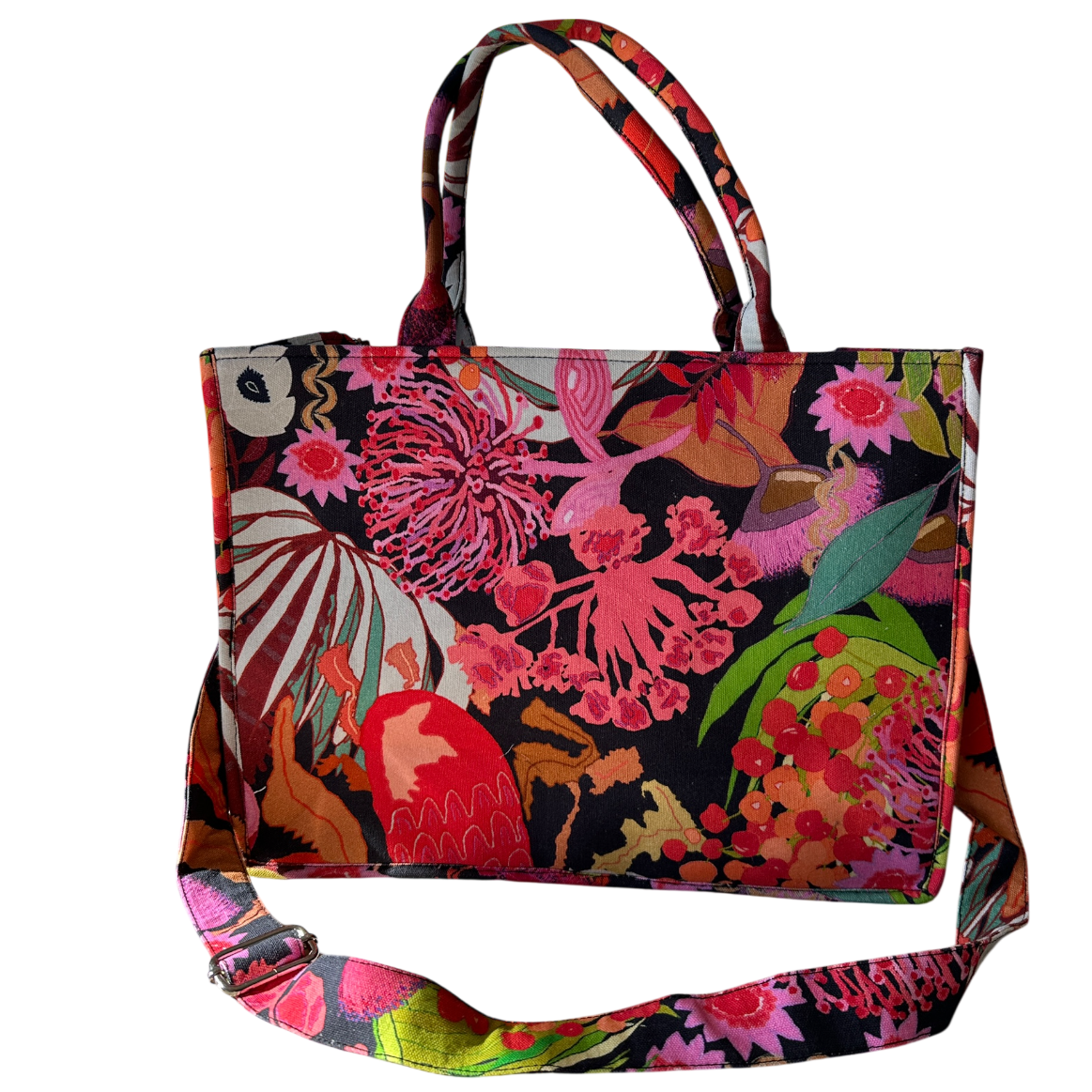 Statement floral handbag for women who love colourful art inspired fashion and wearable art accessories.