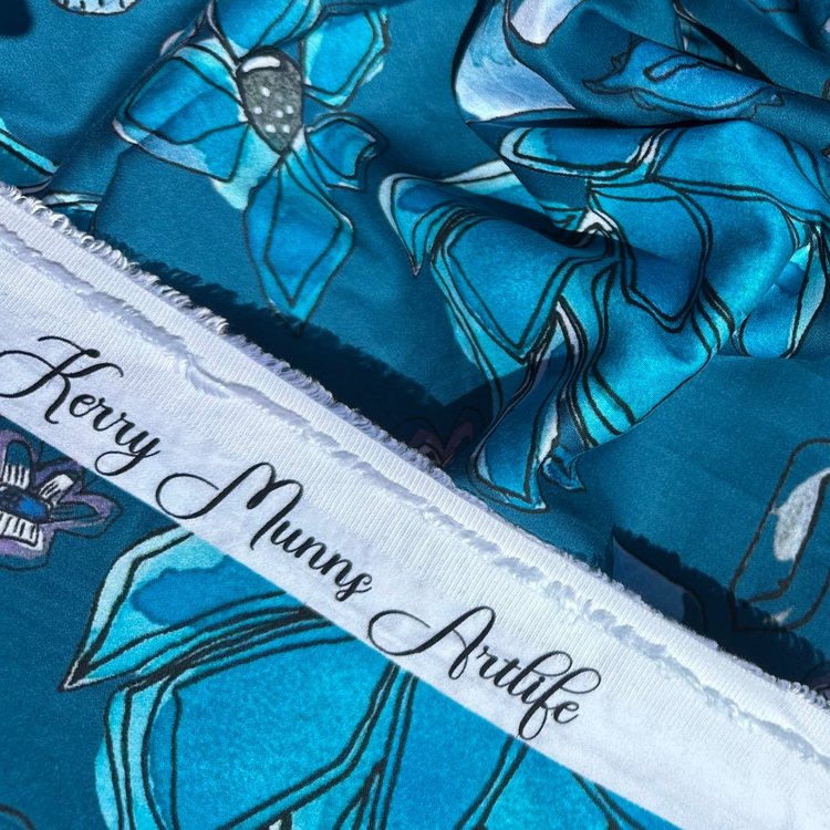Unique floral cotton textile design by Kerry Munns – wearable art fabric for creative women’s fashion and clothing