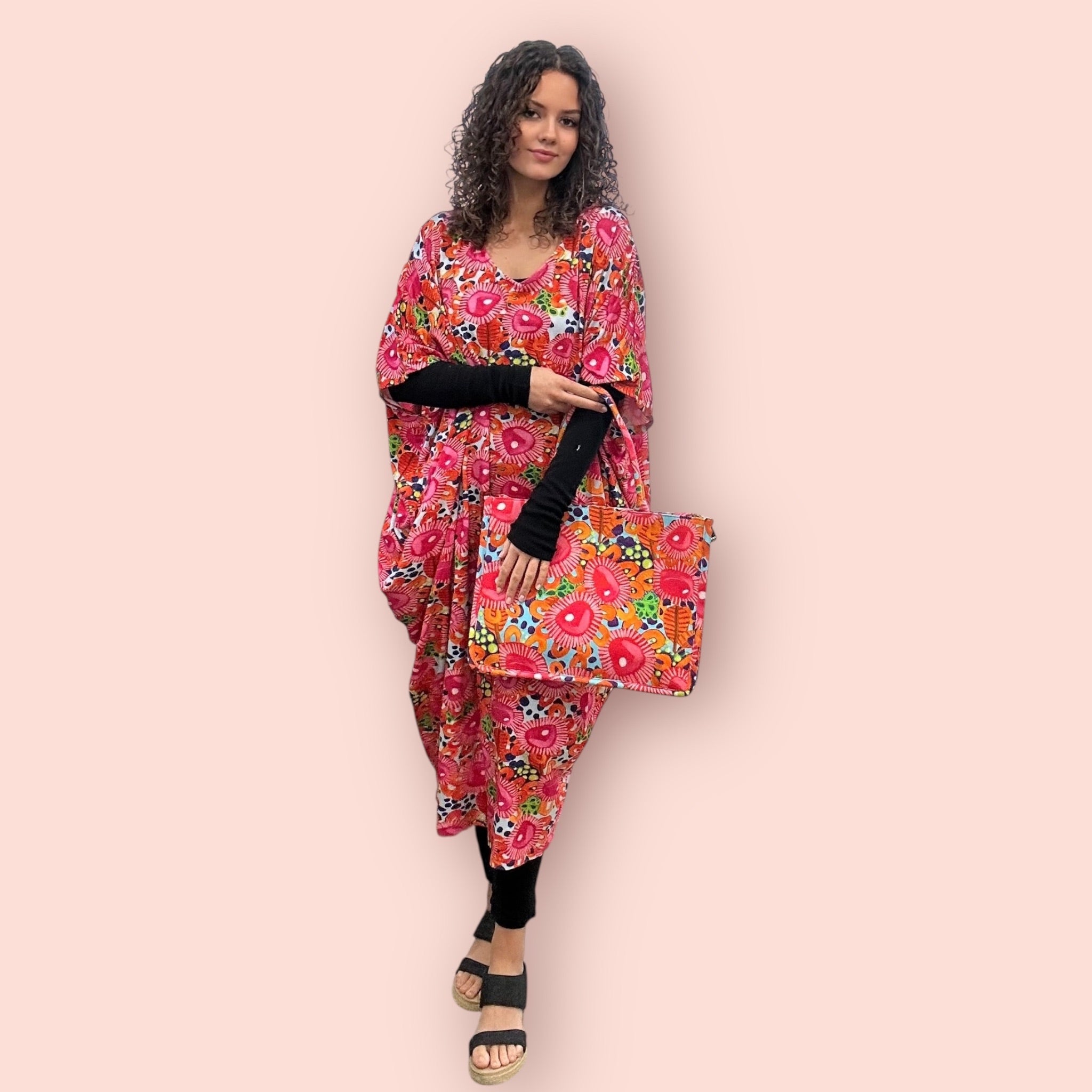 Vibrant splash print stretch cotton dress for plus size women, wearable art fashion
