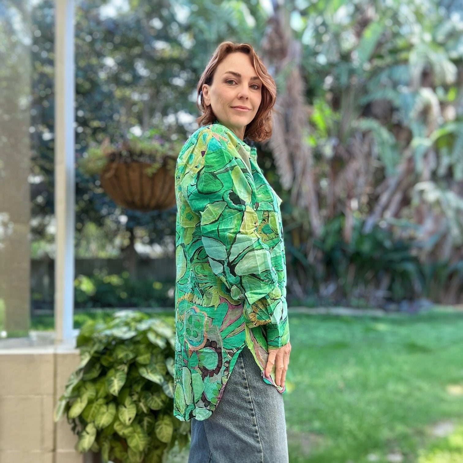 Statement shirt with a moonlit garden abstract – wearable art meets feminine elegance