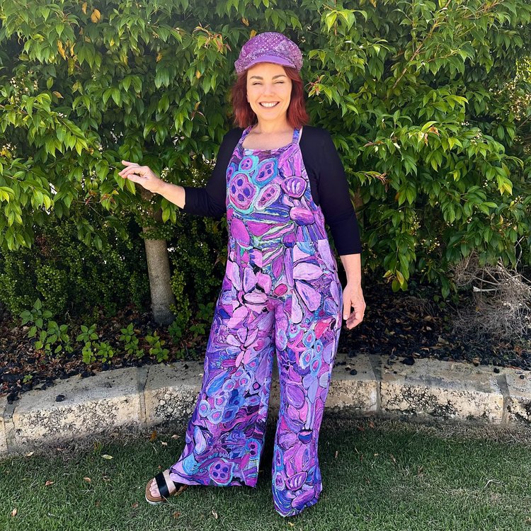 Linen jumpsuit featuring artwork by artist Kerry Munns